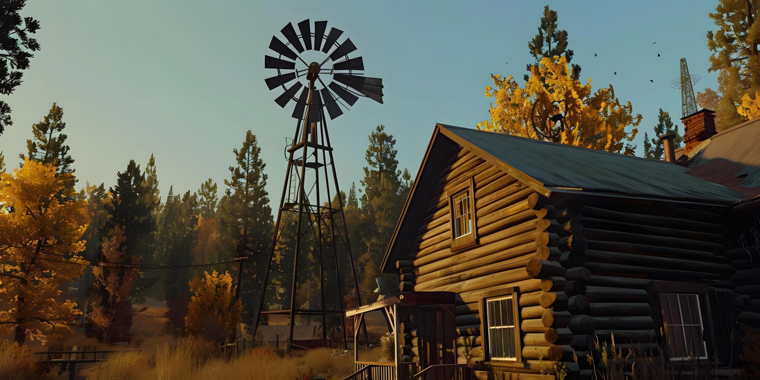 Ai-generated-rustic-wooden-windmill-against-clear-blue-sky-free-photo