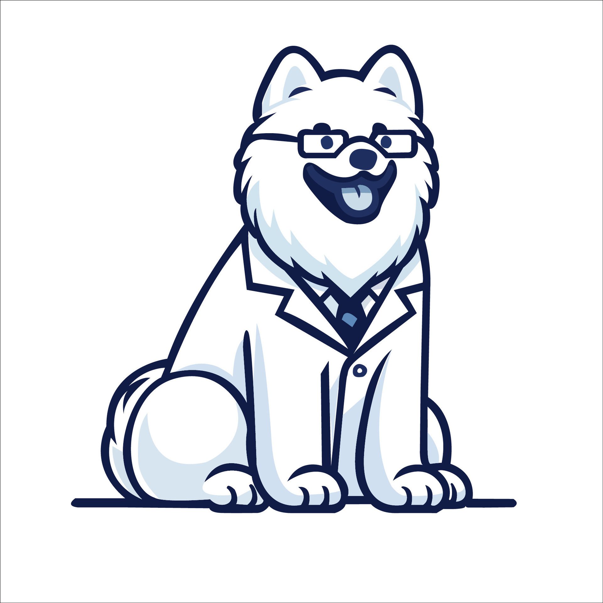 Ai-generated-samoyed-dog-doctor-sitting-and-looking-up-illustration-free-vector
