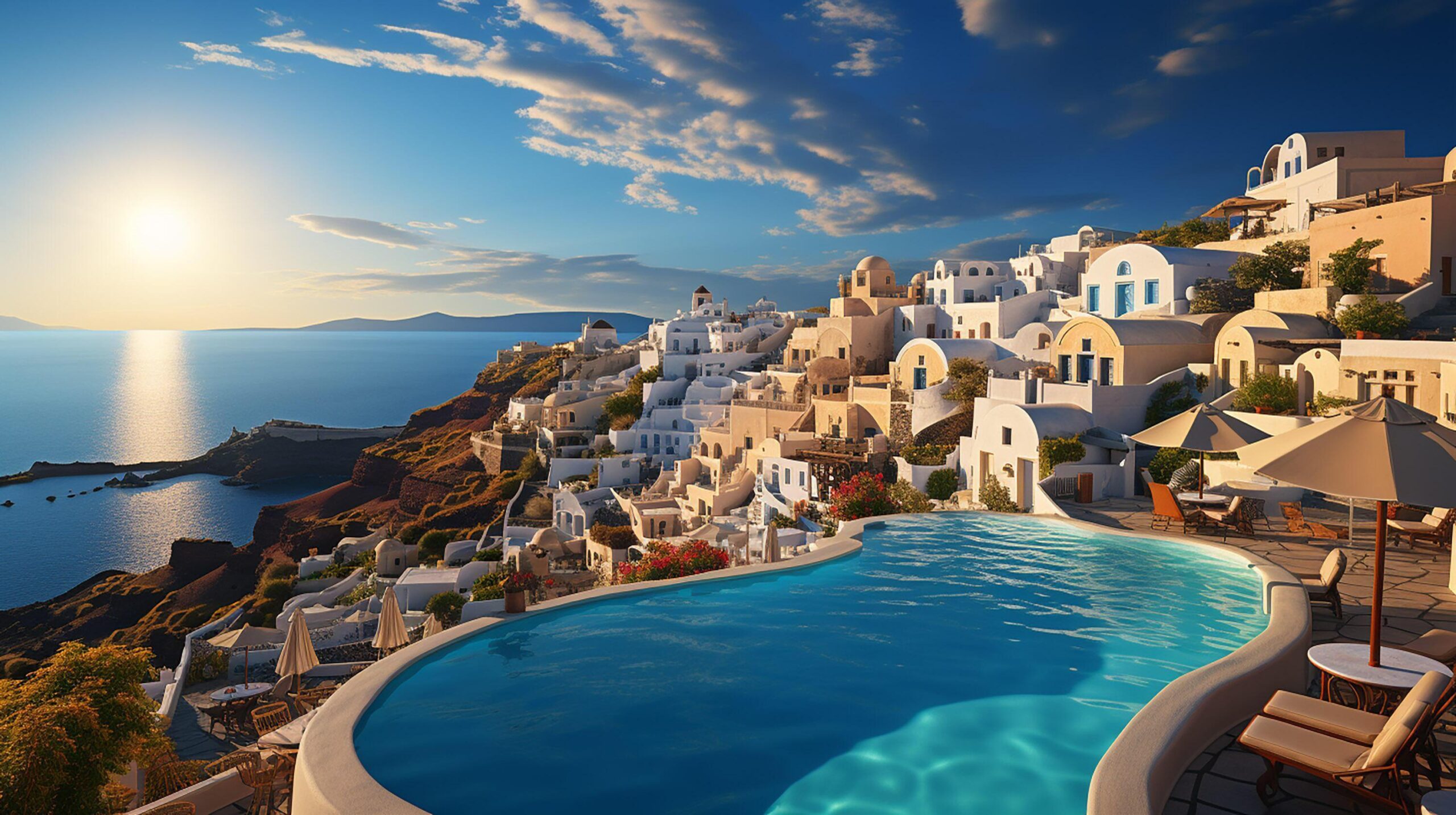 Ai-generated-santorini-island-greece-landscape-with-beautiful-panorama-and-sea-view-fantastic-summer-vacation-and-holiday-concept-free-photo