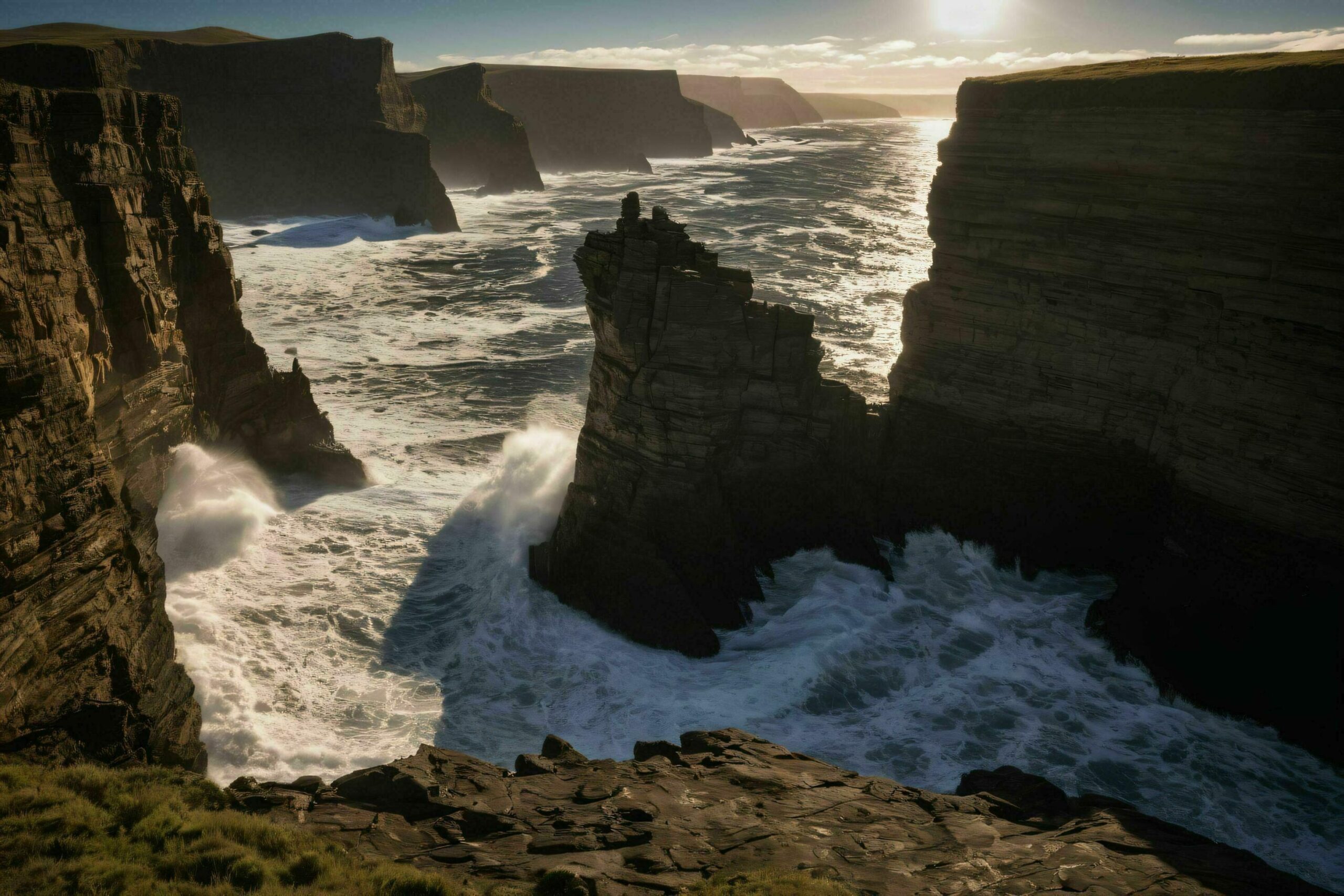 Ai-generated-seashore-cliffs-at-sunrise-free-photo