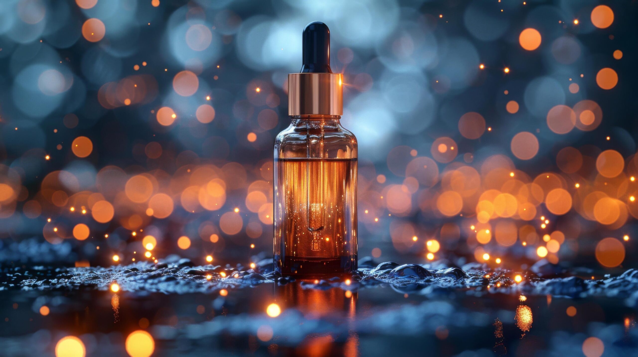 Ai-generated-serum-dropper-bottle-on-a-sparkling-bokeh-background-symbolizing-luxury-skincare-and-beauty-with-a-focus-on-health-and-wellness-free-photo