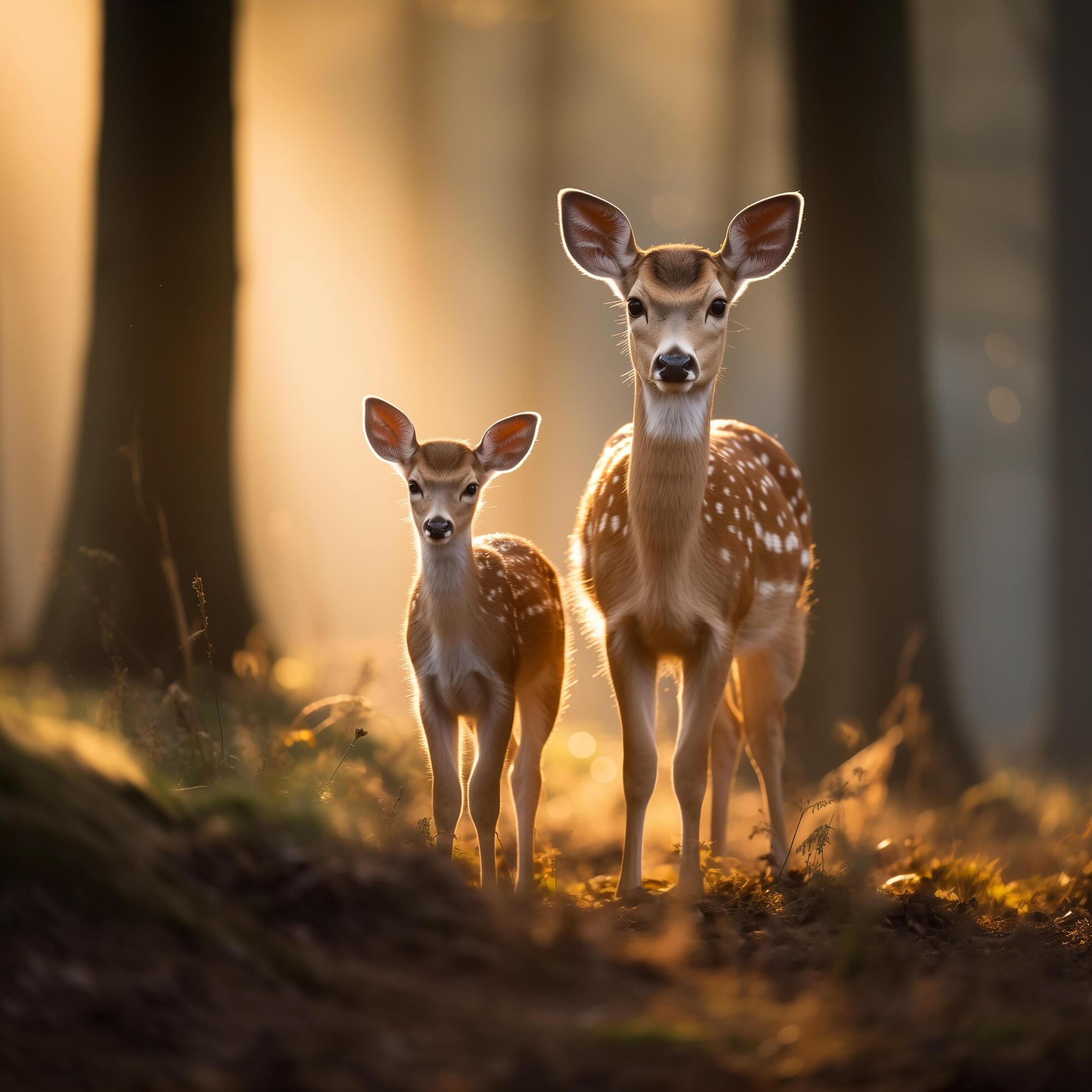Ai-generated-sika-deer-mother-and-fawn-standing-together-generative-ai-free-photo