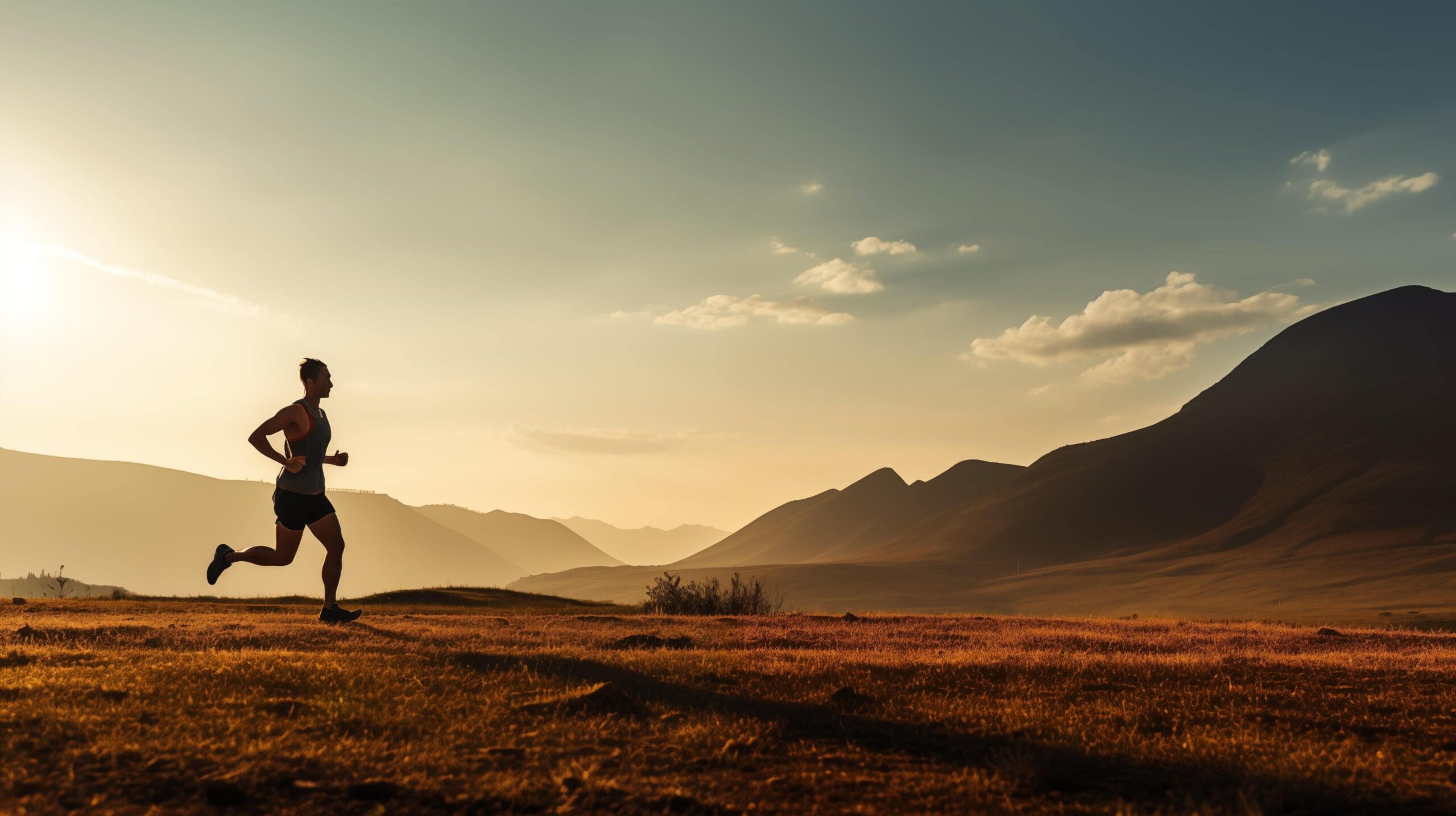 Ai-generated-silhouette-of-a-person-running-on-a-hill-at-sunset-free-photo
