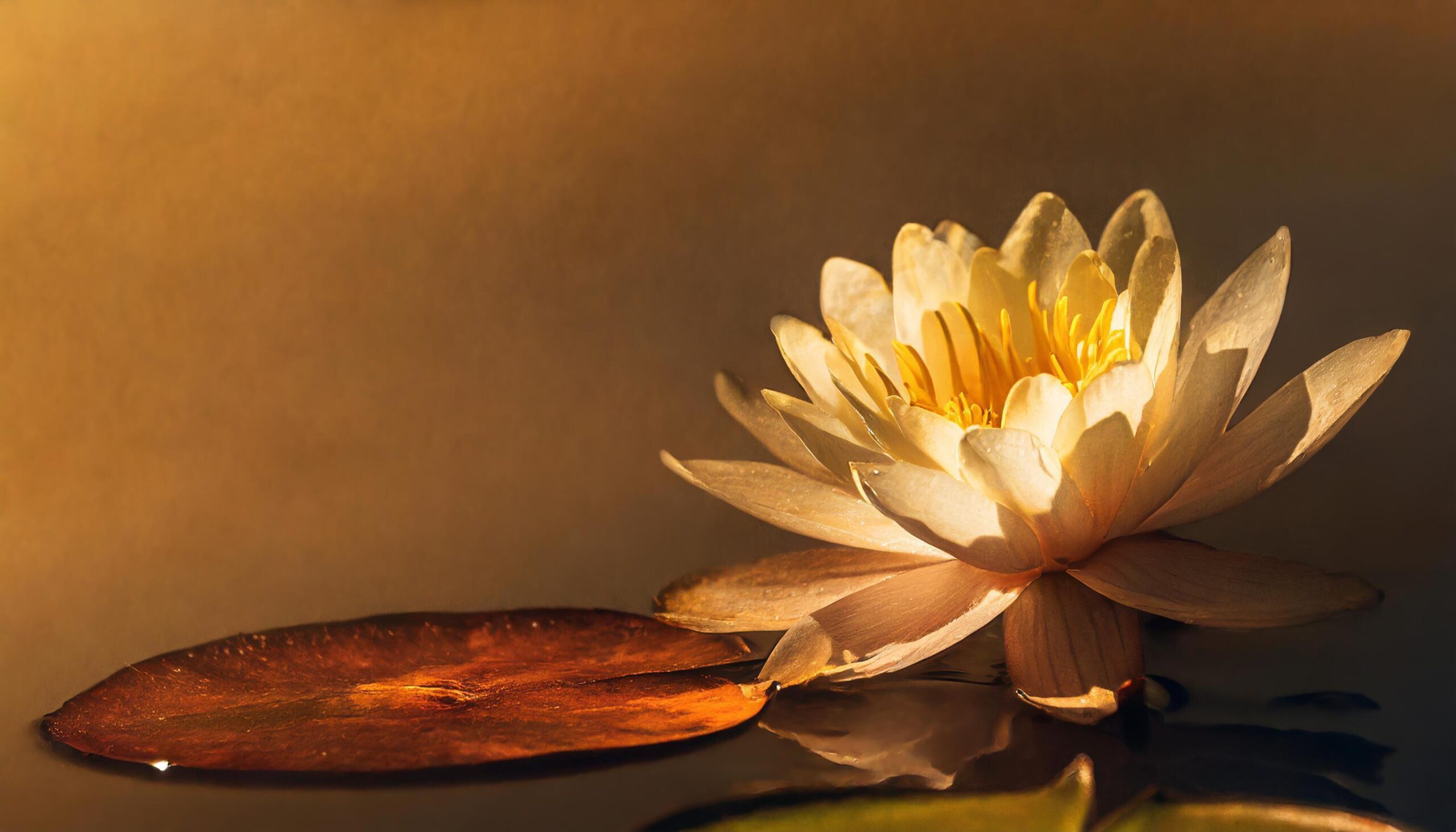 Ai-generated-single-water-lily-in-warm-color-with-copy-space-free-photo