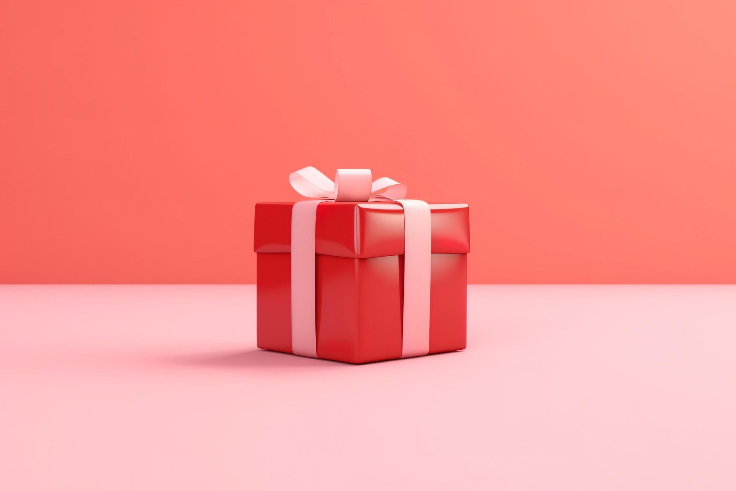 Ai-generated-small-red-present-box-with-pink-ribbon-bow-stands-on-pink-peach-background-valentine-s-day-love-gift-concept-happy-holidays-or-shopping-sale-free-photo