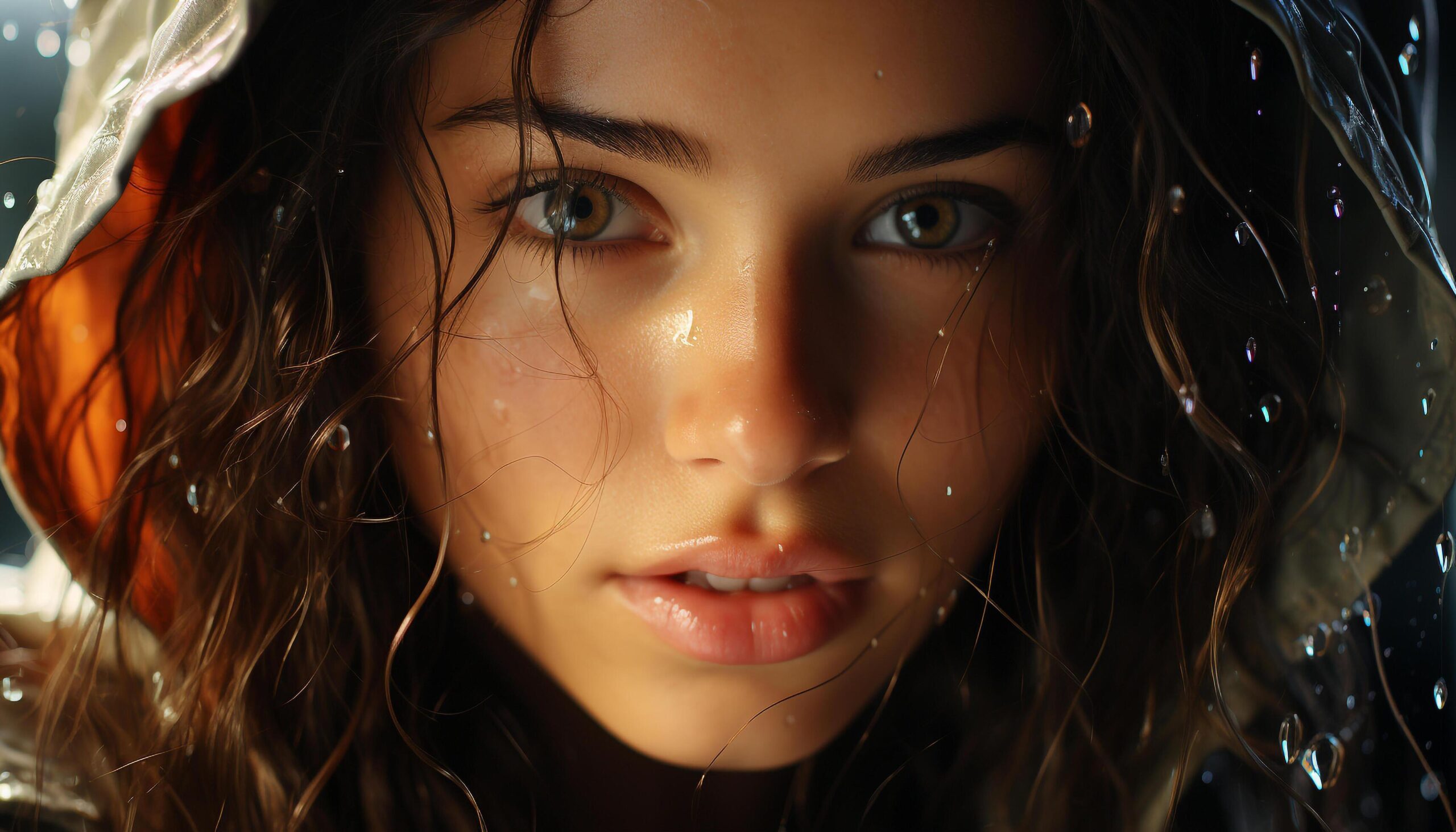 Ai-generated-smiling-young-woman-wet-hair-looking-at-camera-outdoors-generated-by-ai-free-photo