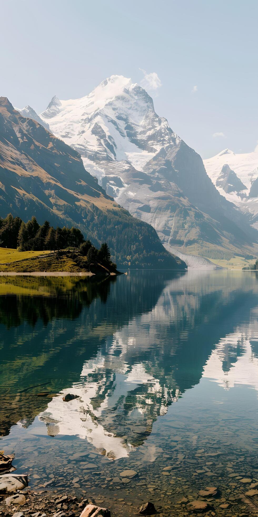 Ai-generated-snowcapped-peaks-mirrored-in-alpine-waters-free-photo