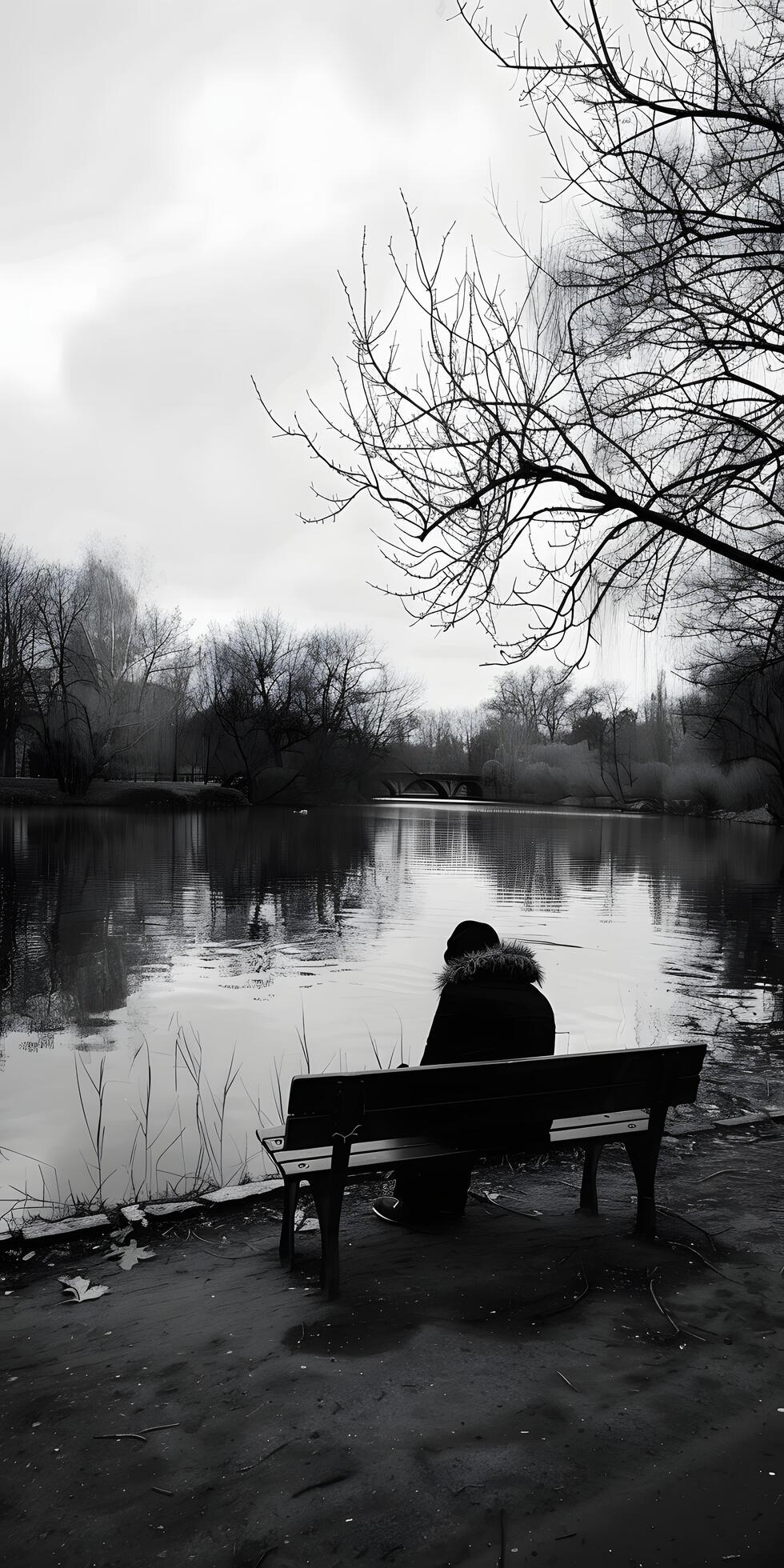 Ai-generated-solitary-figure-by-the-lakeside-free-photo