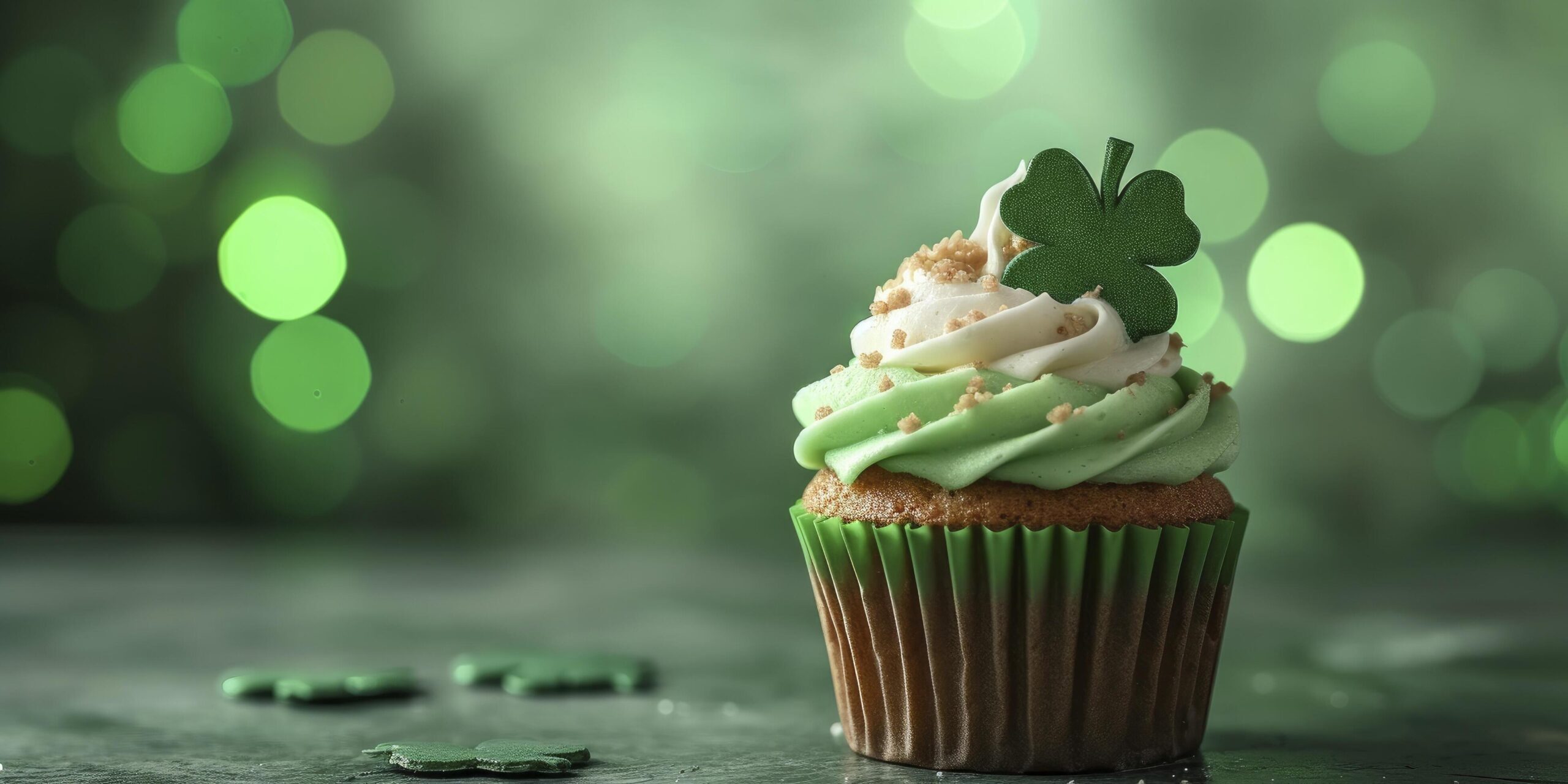 Ai-generated-st-patrick-s-day-cupcake-on-pastel-background-sweet-celebration-with-copy-space-free-photo