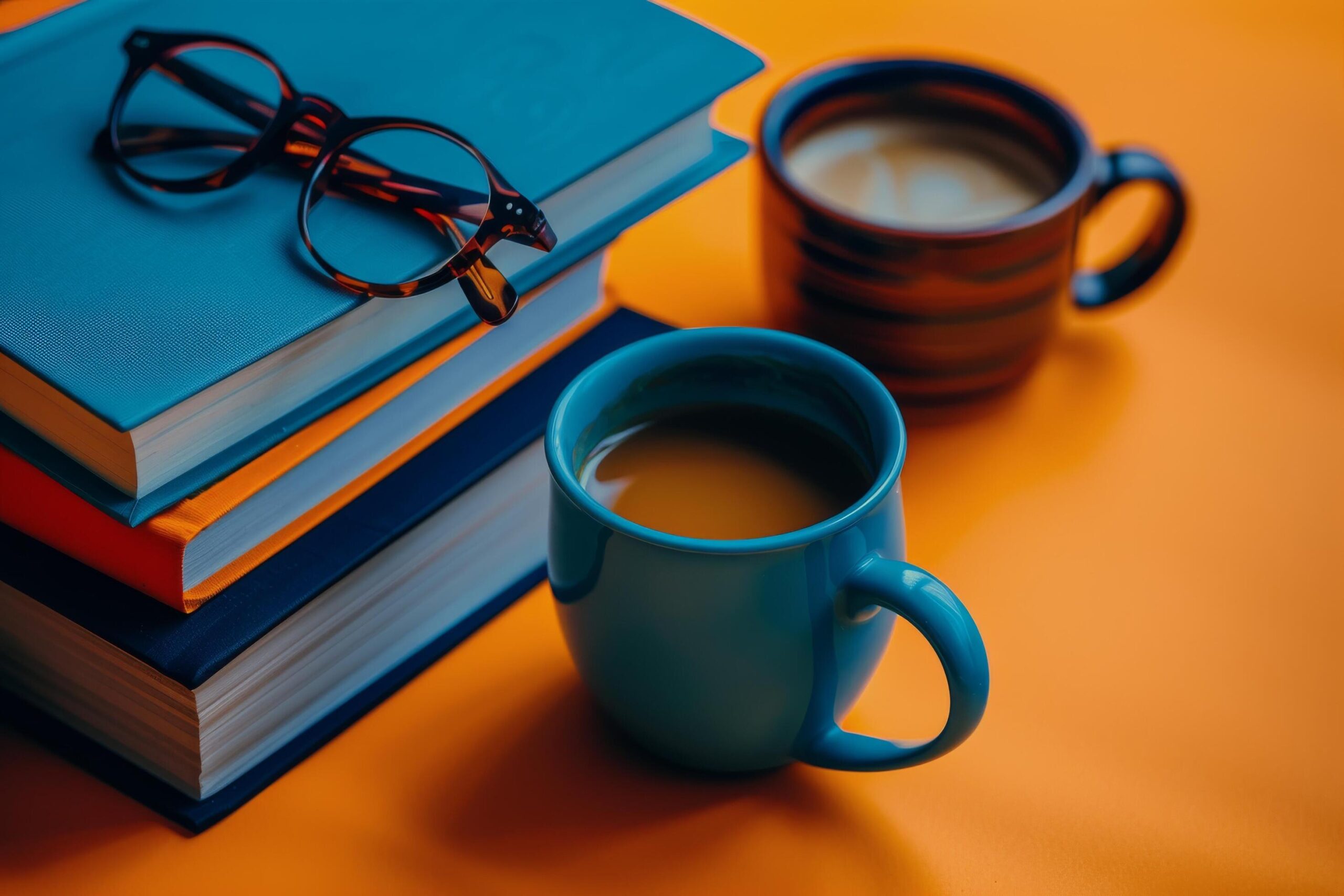 Ai-generated-stack-of-books-and-coffee-cup-free-photo