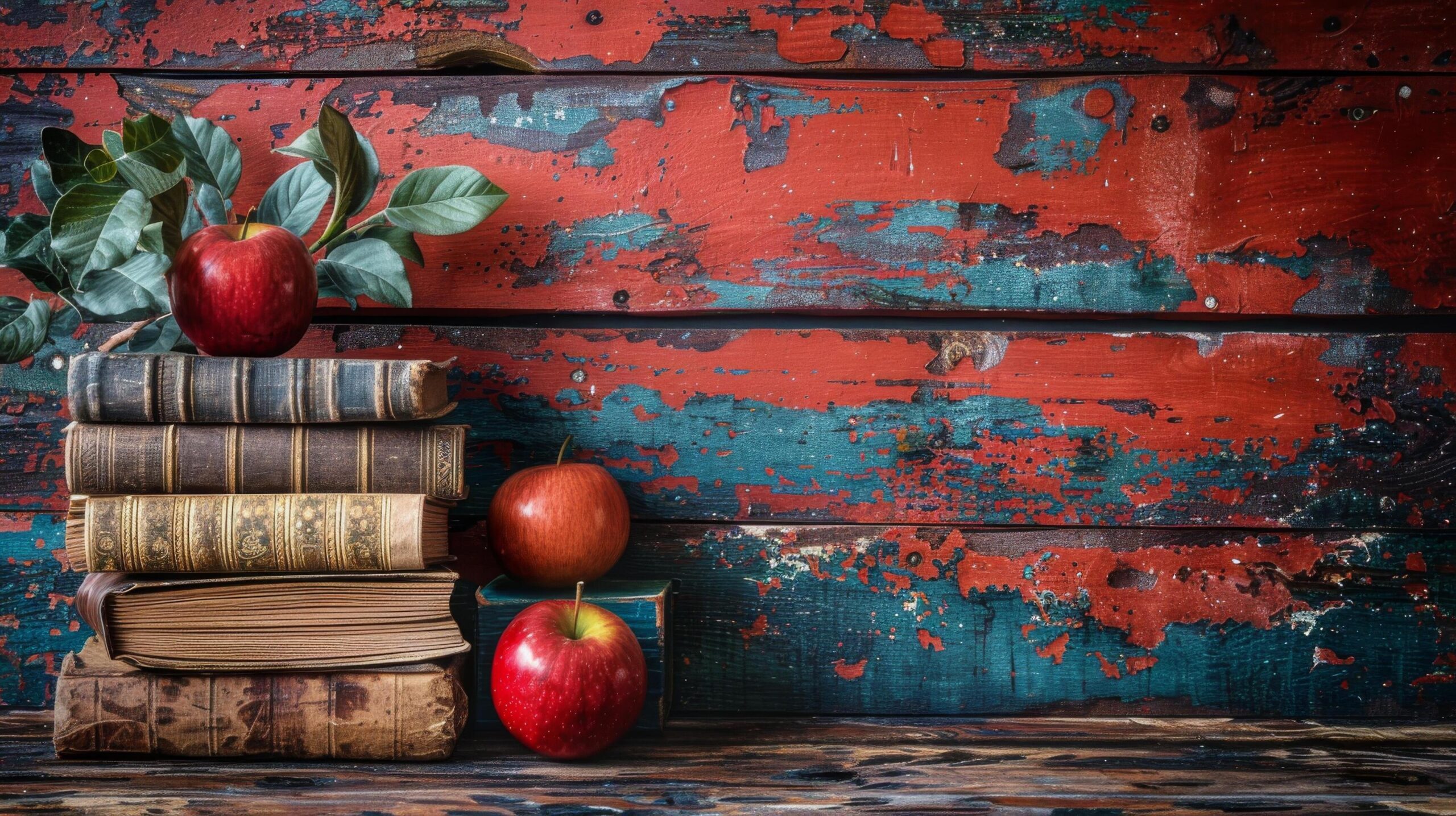 Ai-generated-stack-of-books-with-apples-on-top-free-photo