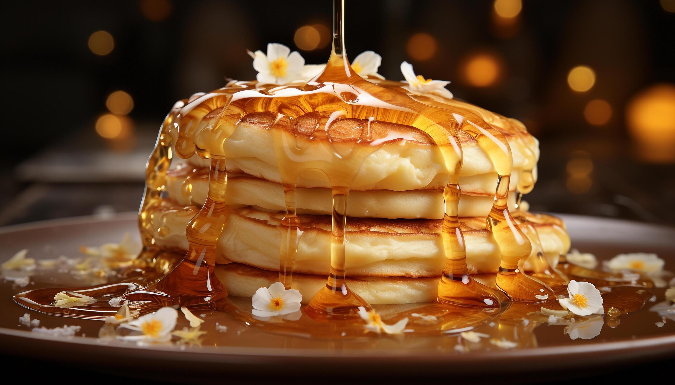 Ai-generated-stack-of-homemade-pancakes-with-syrup-and-fresh-berries-on-plate-generated-by-ai-free-photo