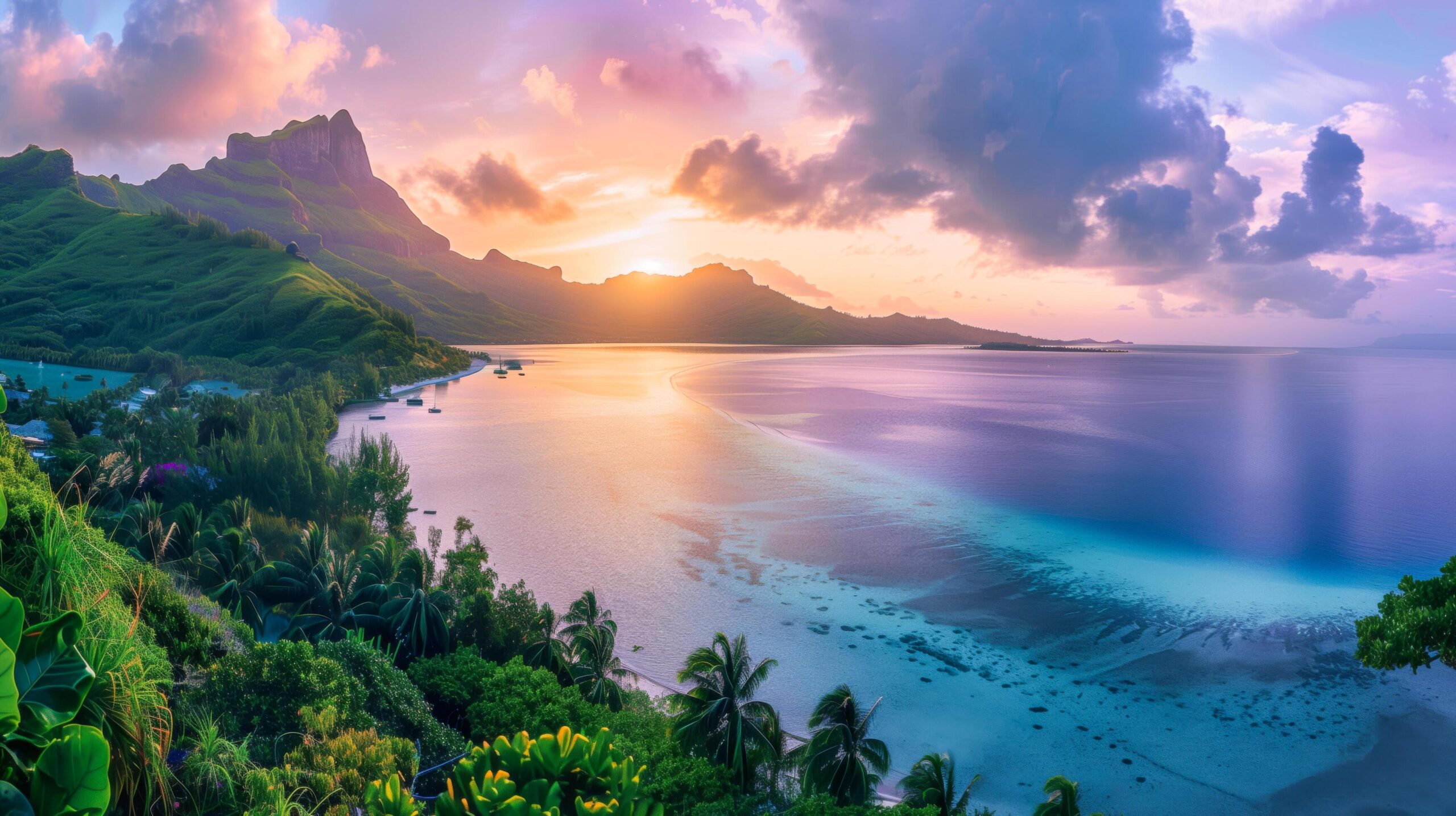 Ai-generated-stunning-sunset-over-beach-and-distant-mountains-ideal-for-travel-brochures-inspirational-quotes-or-background-for-relaxation-products-free-photo