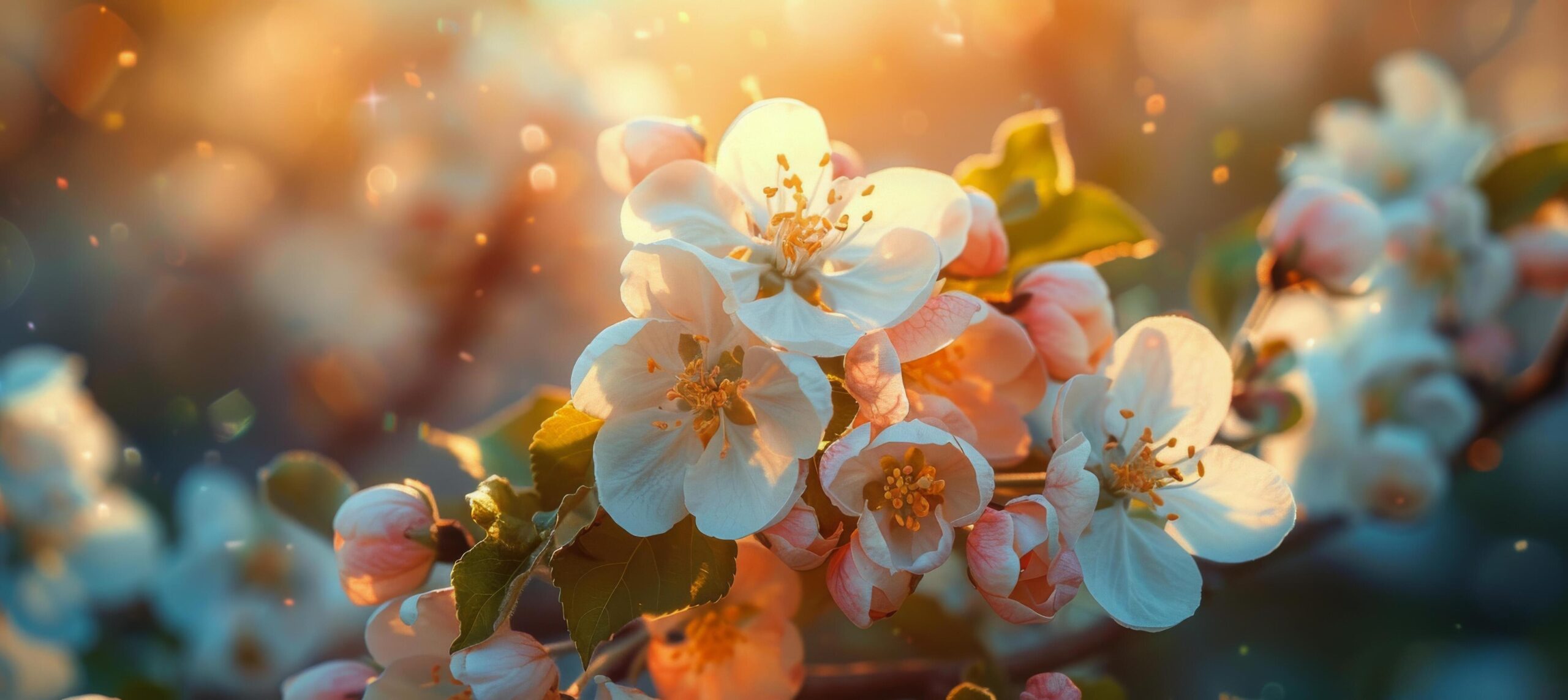 Ai-generated-sun-shining-through-flowering-tree-leaves-free-photo