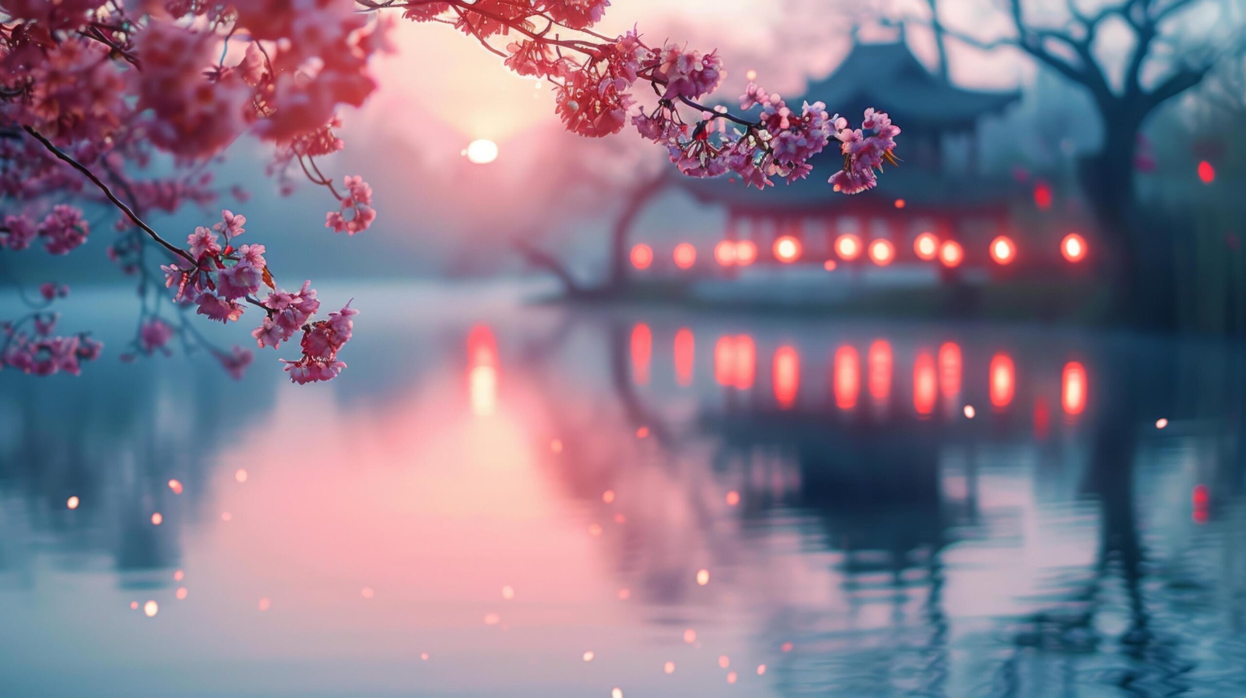 Ai-generated-sun-shining-through-trees-and-flowers-free-photo
