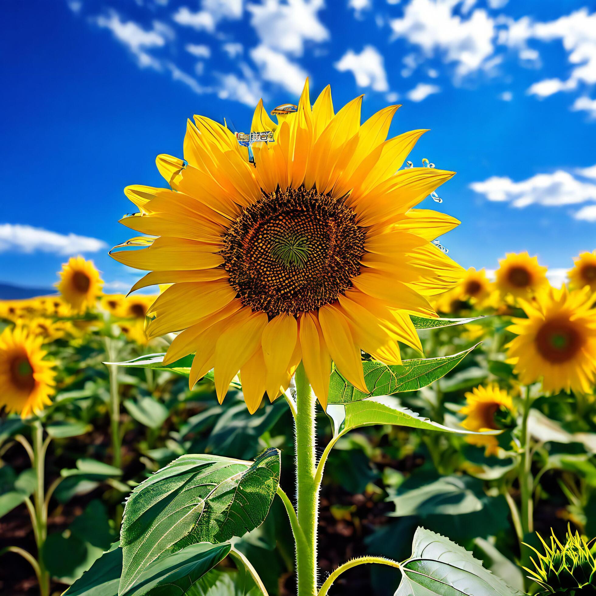 Ai-generated-sunflower-in-full-bloom-stands-amidst-a-field-of-sunflowers-free-photo