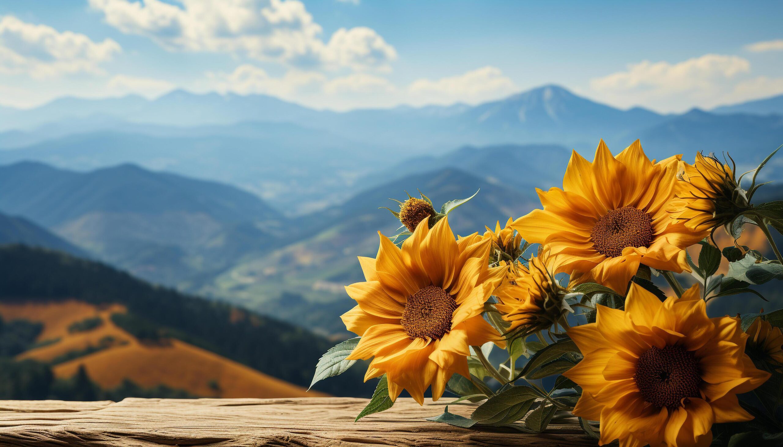 Ai-generated-sunflower-meadow-yellow-flowers-mountain-peak-nature-beauty-generated-by-ai-free-photo