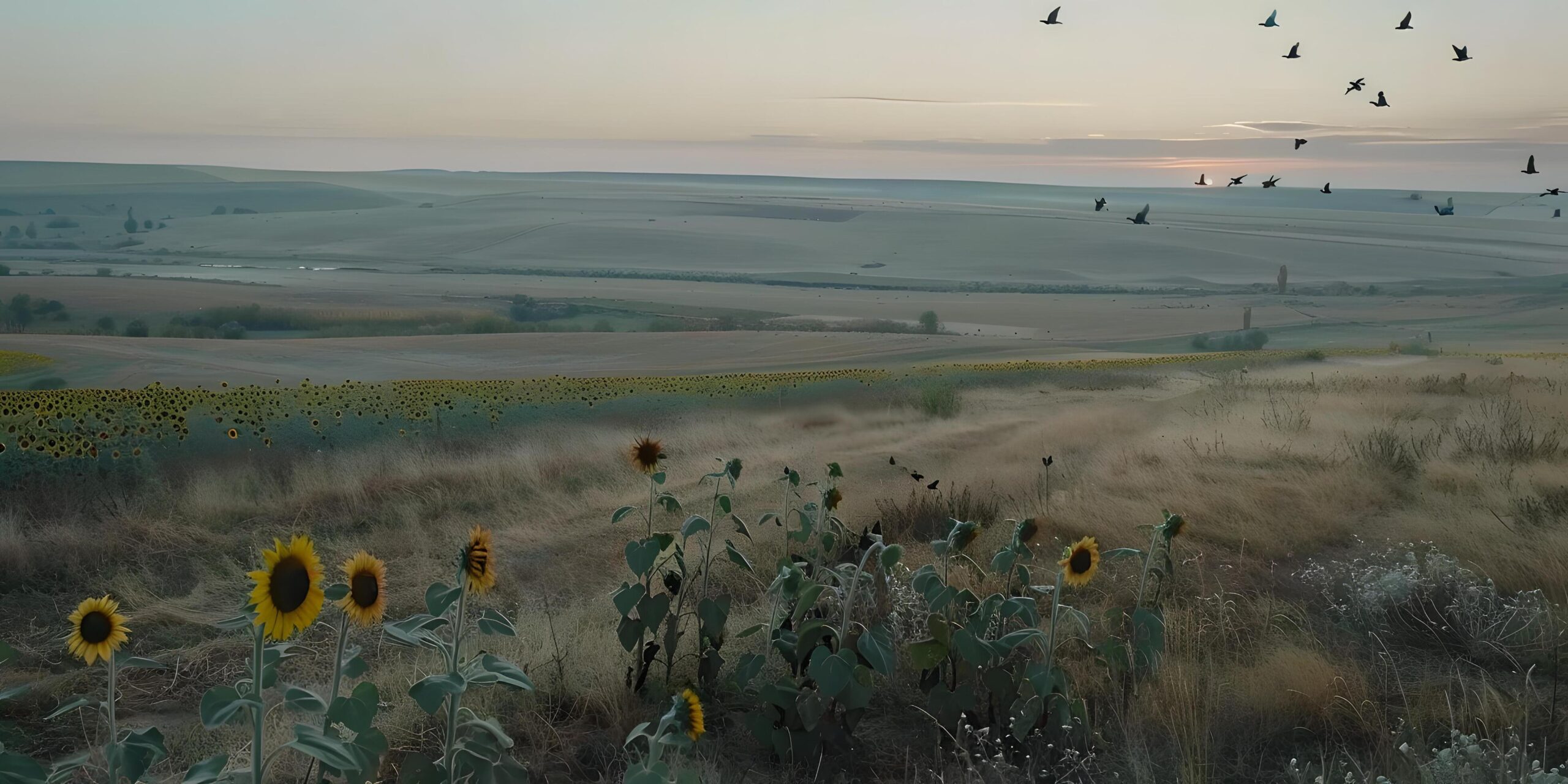 Ai-generated-sunrise-over-sunflower-field-free-photo