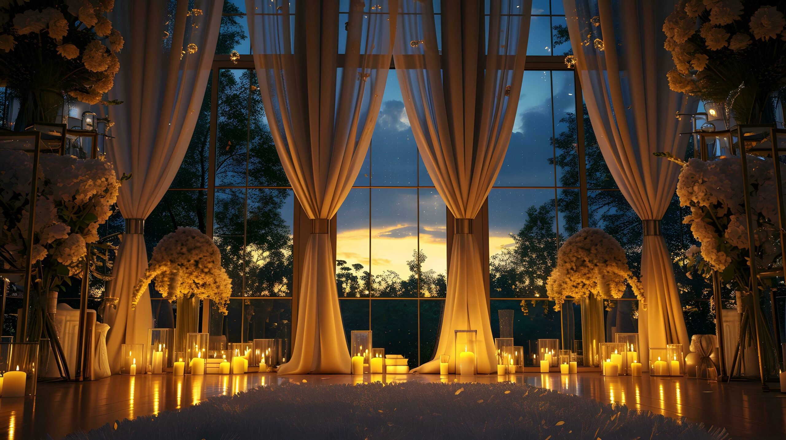 Ai-generated-sunset-dreams-in-a-room-adorned-with-flowers-and-light-free-photo