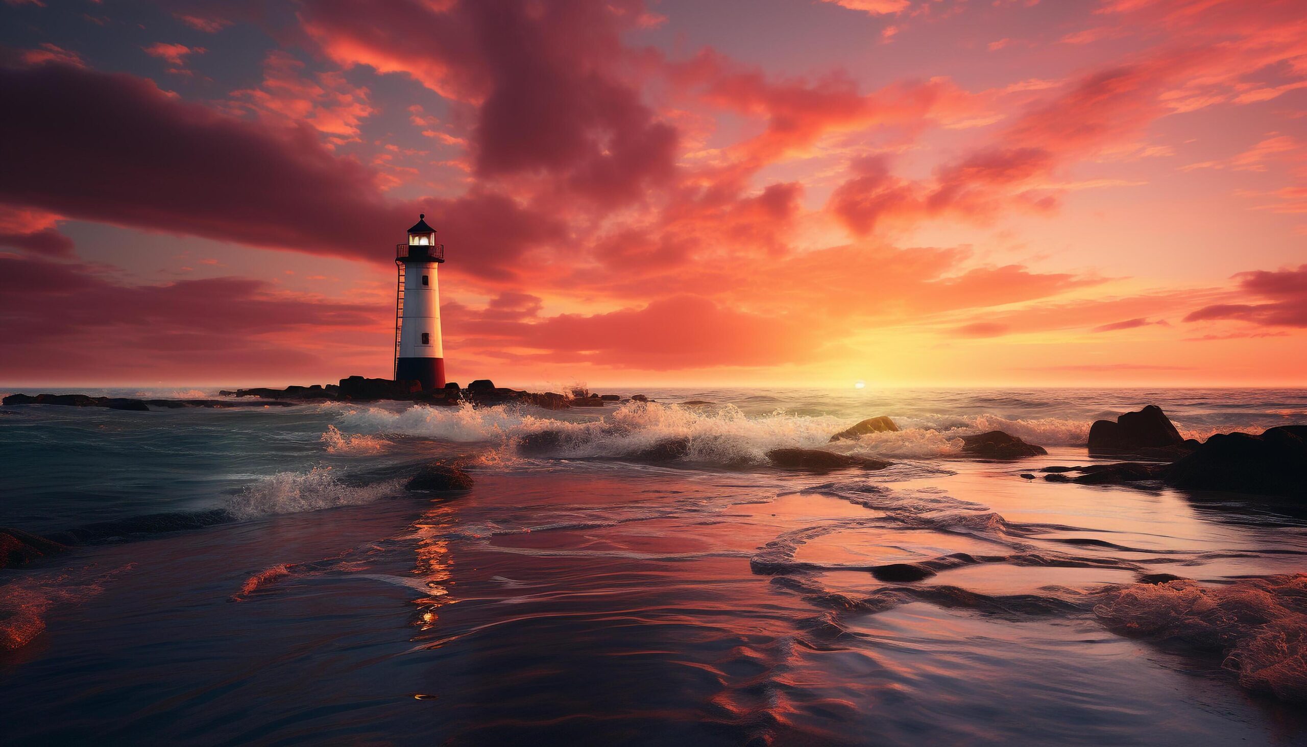 Ai-generated-sunset-over-the-coastline-water-reflecting-the-beauty-of-nature-generated-by-ai-free-photo