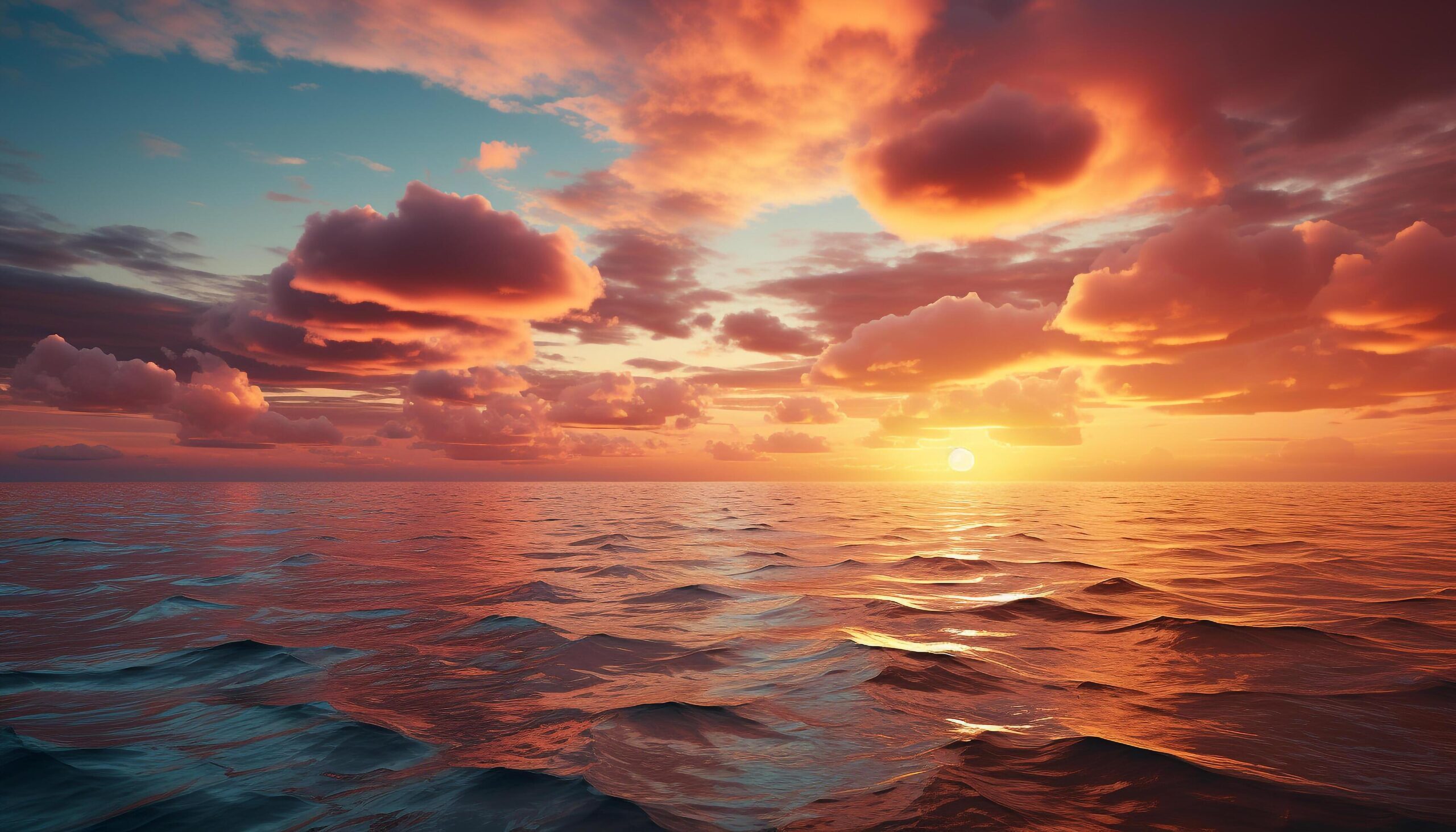 Ai-generated-sunset-over-water-nature-beauty-reflected-in-tranquil-seascape-generated-by-ai-free-photo