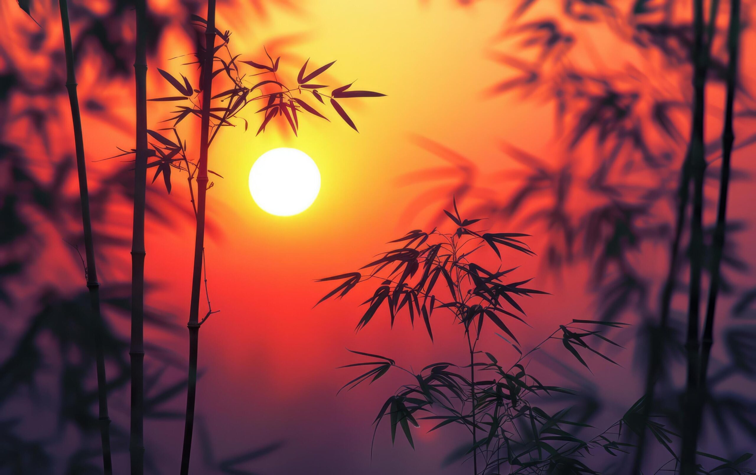 Ai-generated-sunset-silhouettes-through-bamboo-free-photo