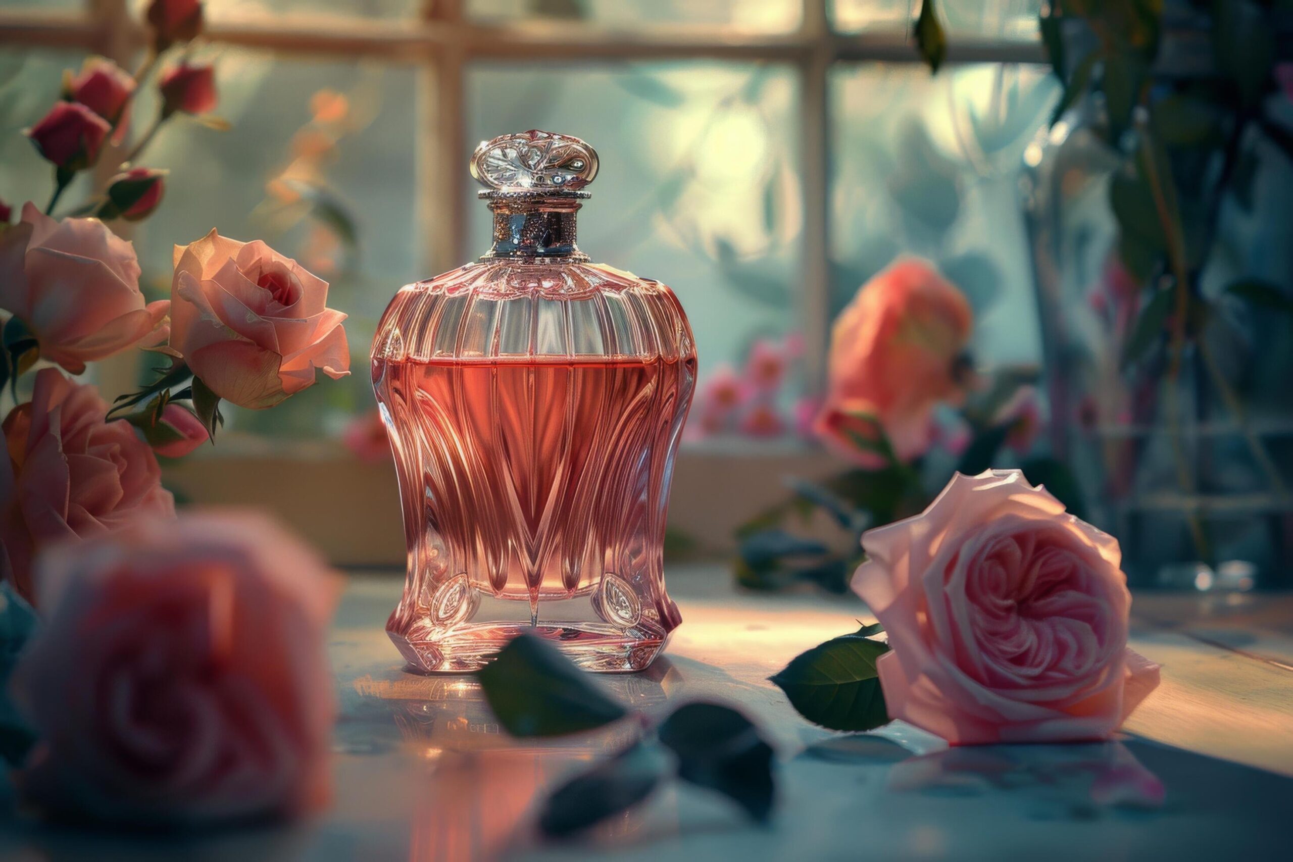 Ai-generated-table-topped-with-vases-filled-with-pink-roses-free-photo
