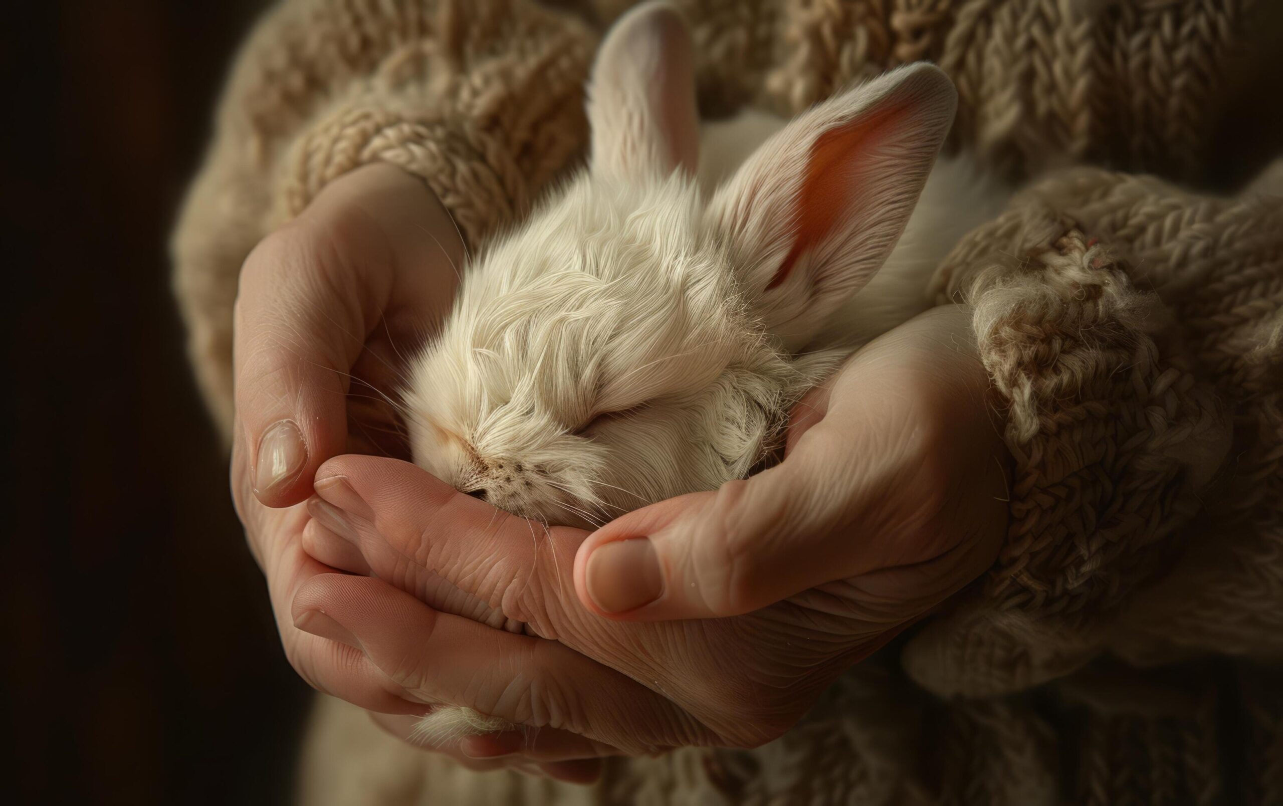 Ai-generated-tender-care-for-a-newborn-rabbit-free-photo