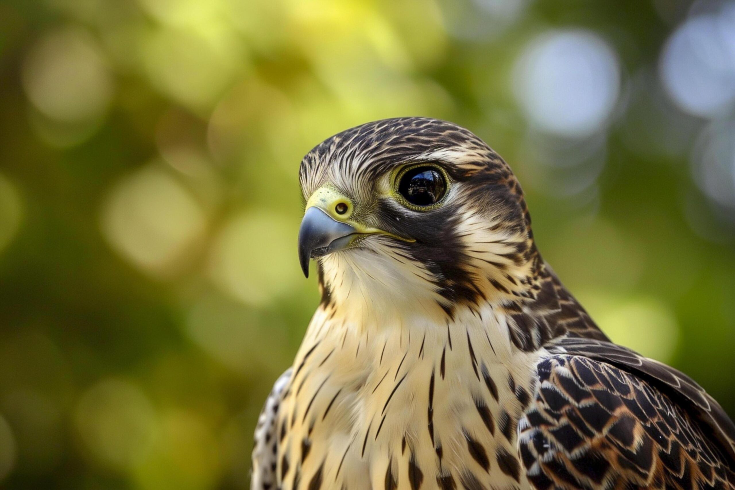 Ai-generated-the-falcon-has-brown-feathers-with-white-streaks-creating-an-intricate-pattern-ai-generated-free-photo