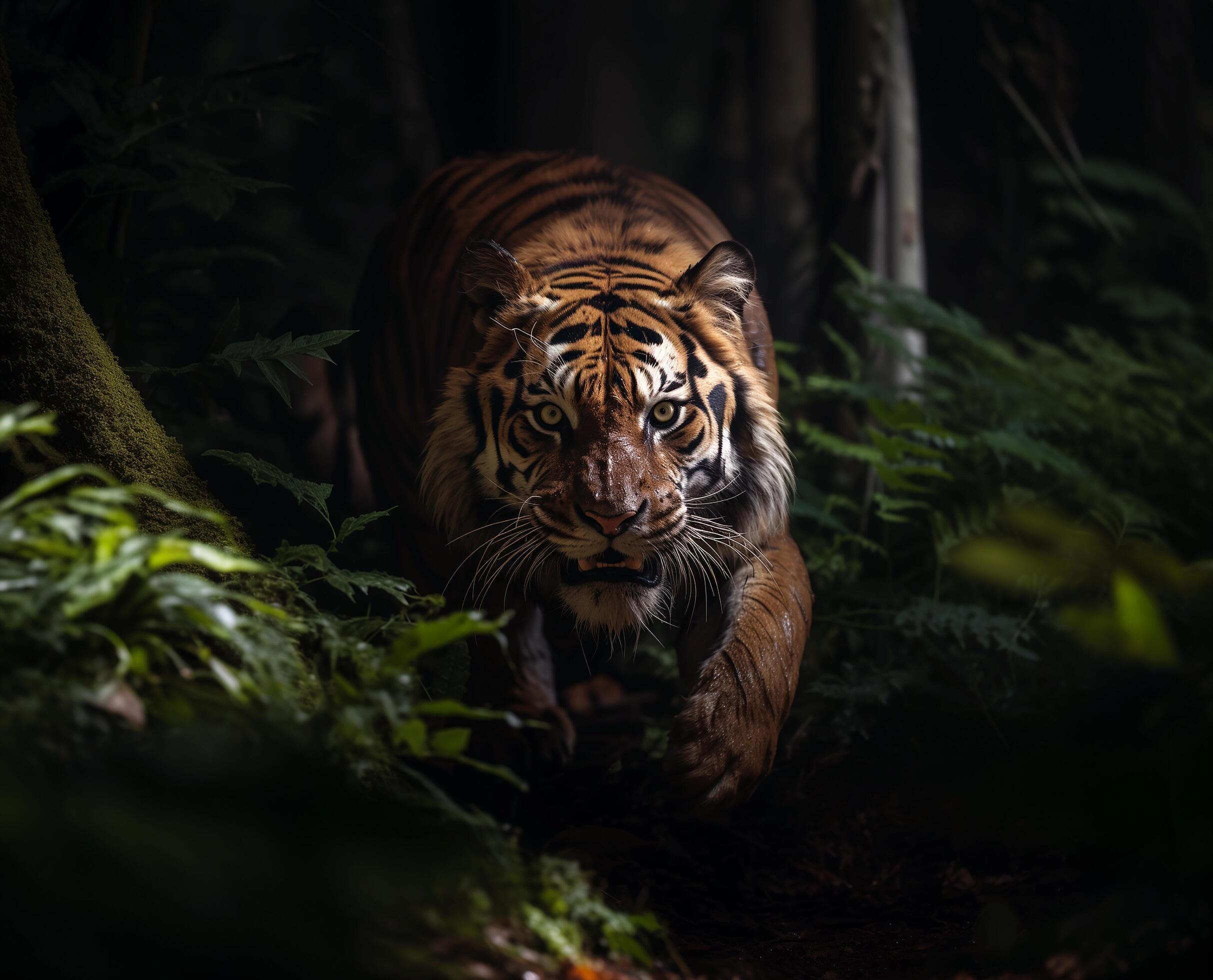 Ai-generated-tiger-running-in-the-jungle-generative-ai-free-photo