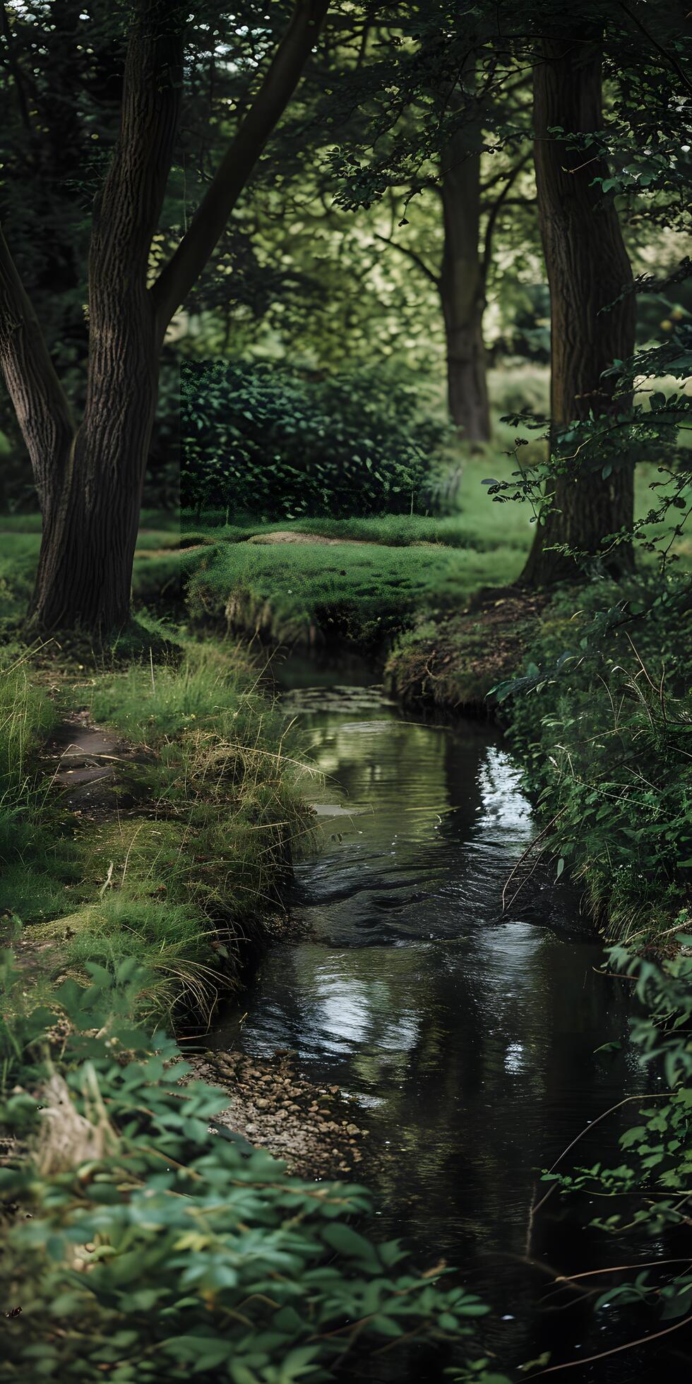 Ai-generated-tranquil-stream-in-verdant-forest-free-photo