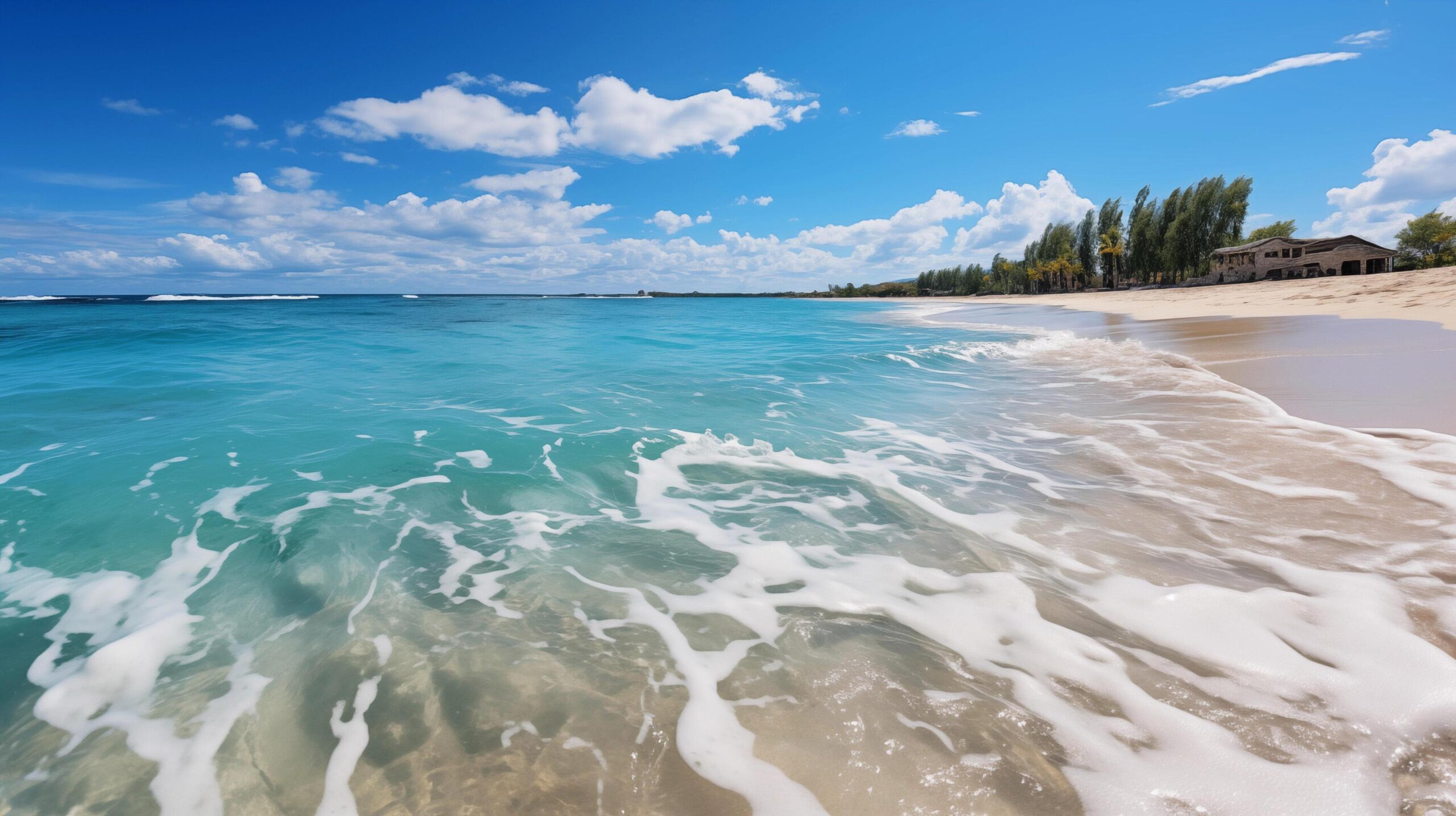 Ai-generated-tropical-paradise-beach-with-white-sand-and-blue-sea-water-travel-tourism-wide-panorama-background-concept-idyllic-beach-landscape-soft-waves-peaceful-nature-scenery-free-photo