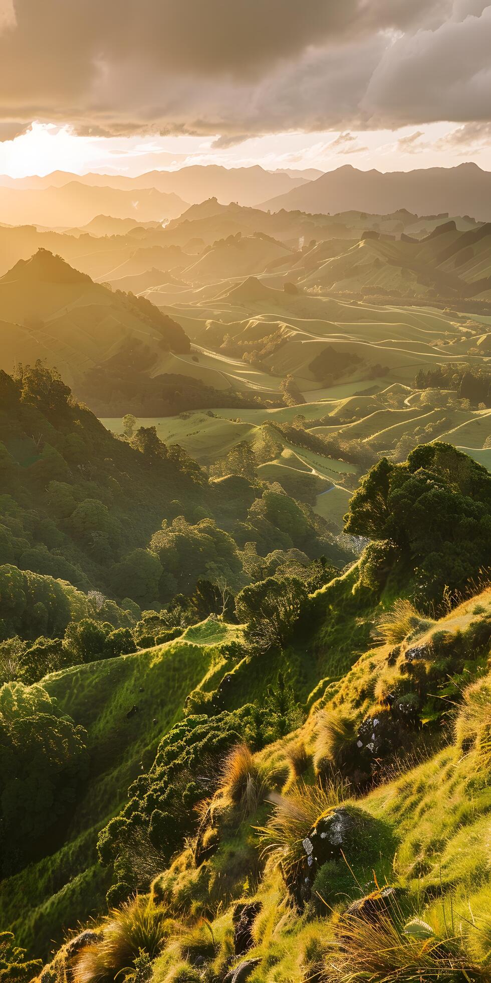 Ai-generated-vibrant-sunset-over-rolling-hills-free-photo
