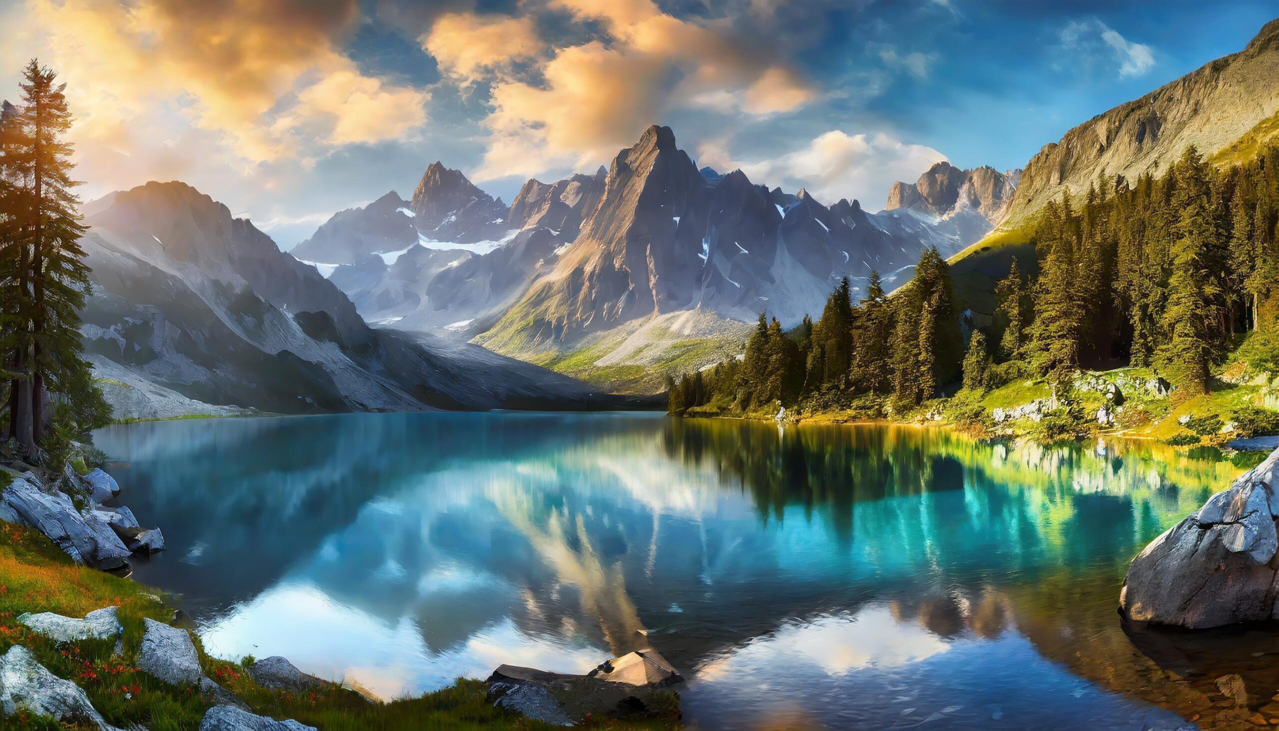 Ai-generated-view-of-mountain-lake-free-photo