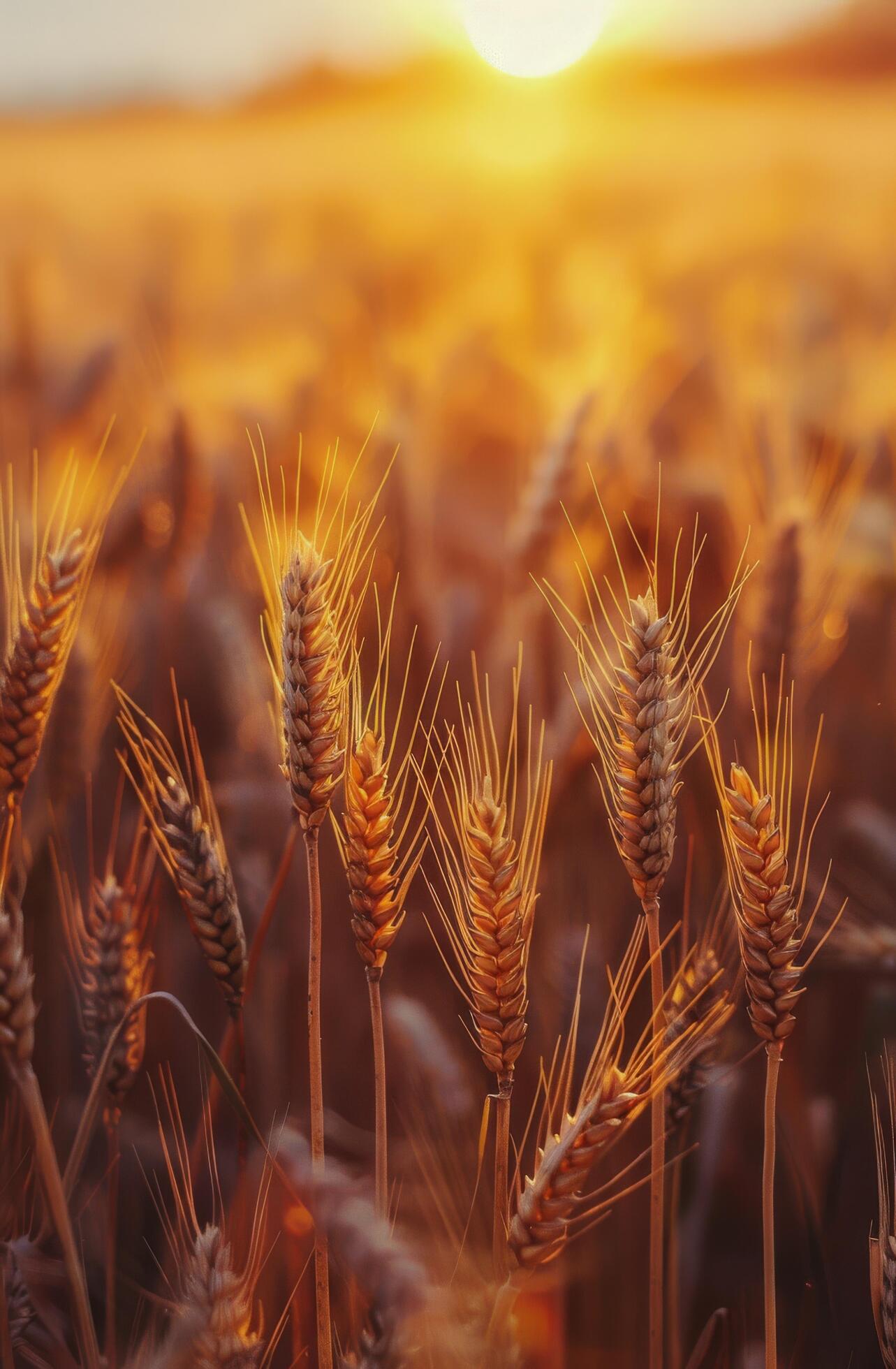 Ai-generated-wheat-field-with-setting-sun-free-photo