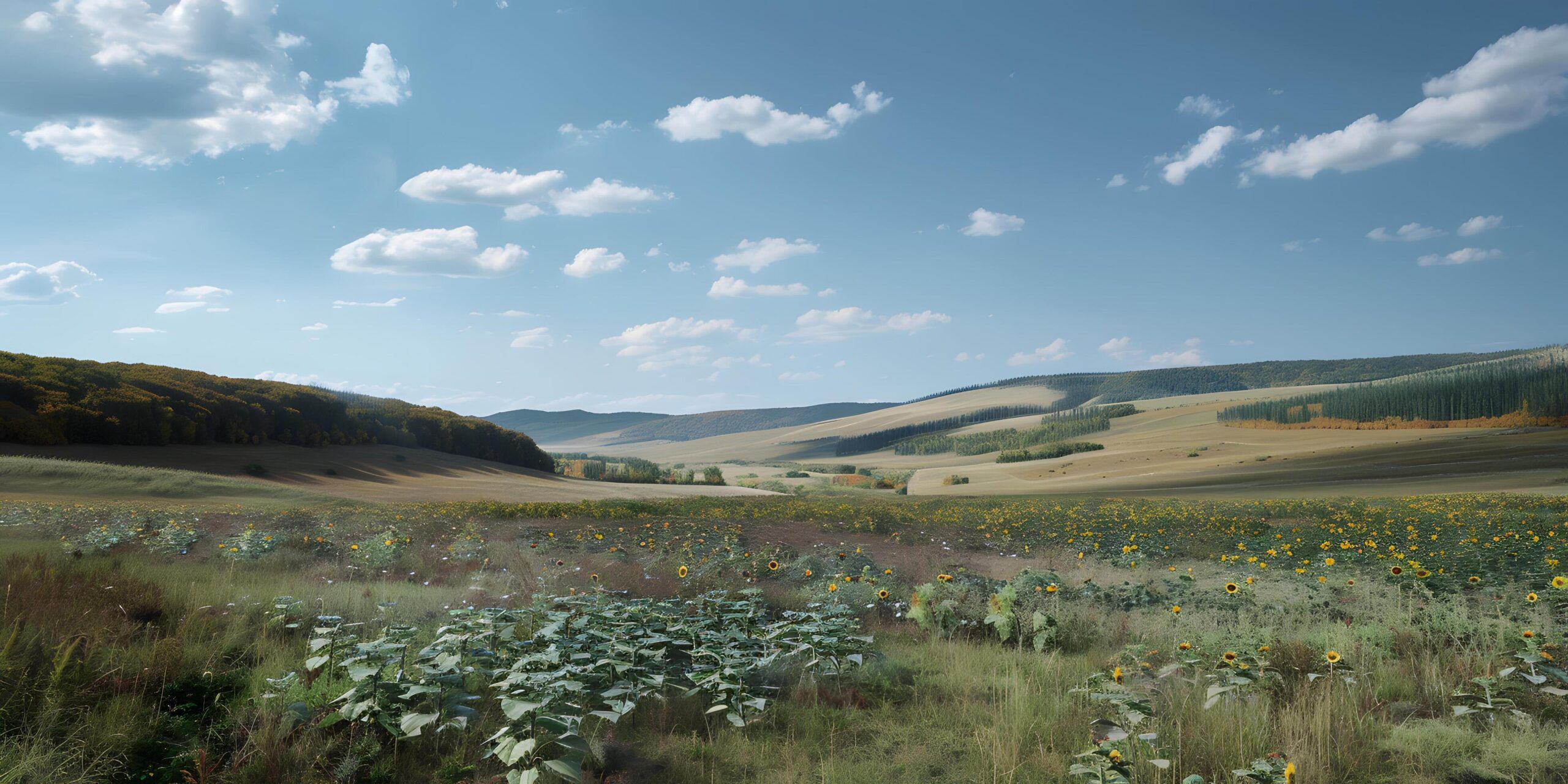 Ai-generated-wild-sunflowers-under-blue-sky-free-photo