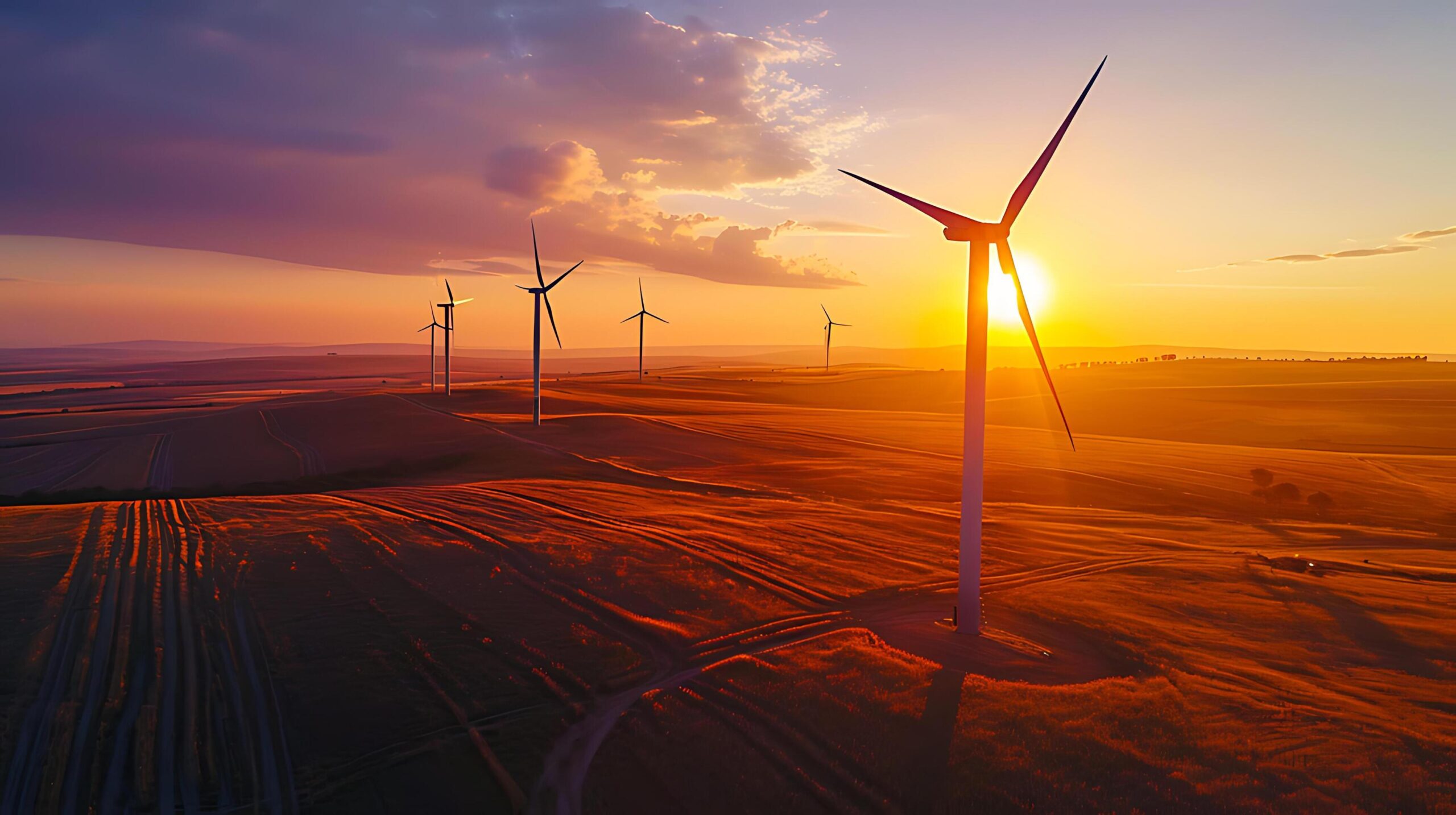Ai-generated-wind-turbines-at-sunset-in-a-renewable-energy-landscape-free-photo