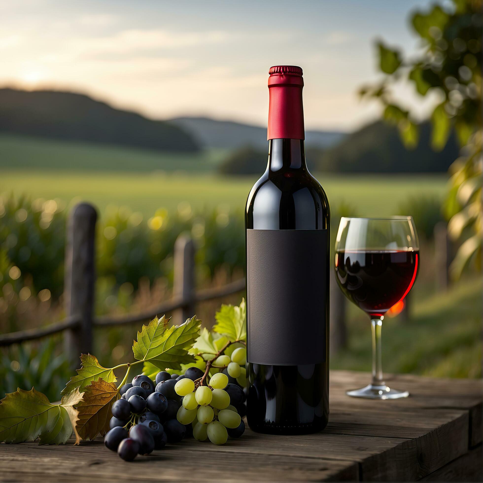 Ai-generated-wine-bottle-and-grapes-free-photo