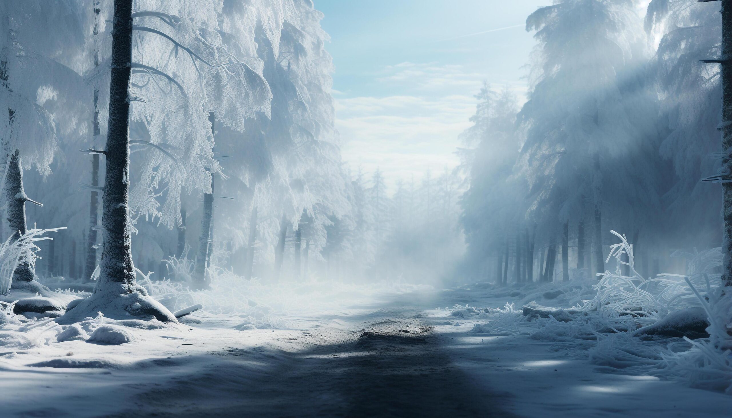 Ai-generated-winter-landscape-snow-covered-forest-frozen-water-majestic-mountains-generated-by-ai-free-photo
