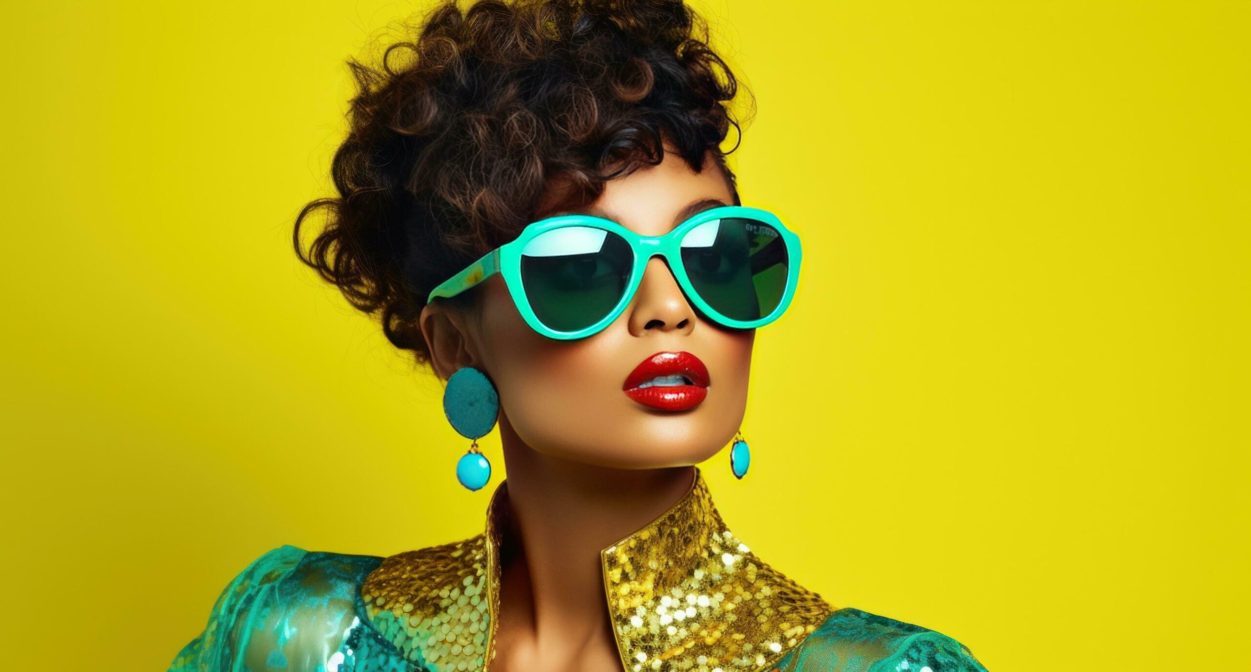 Ai-generated-woman-wearing-sunglasses-with-a-green-background-free-photo