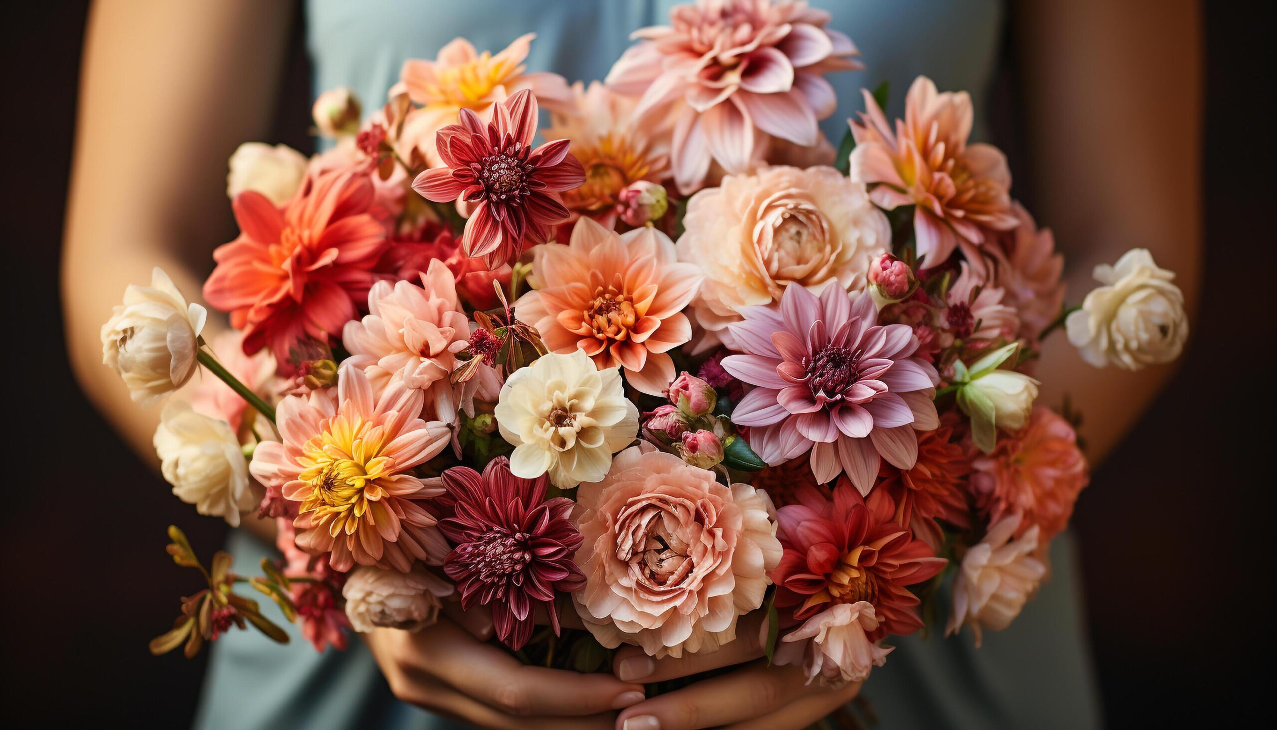 Ai-generated-women-holding-bouquet-flower-arrangement-nature-beauty-in-one-generated-by-ai-free-photo
