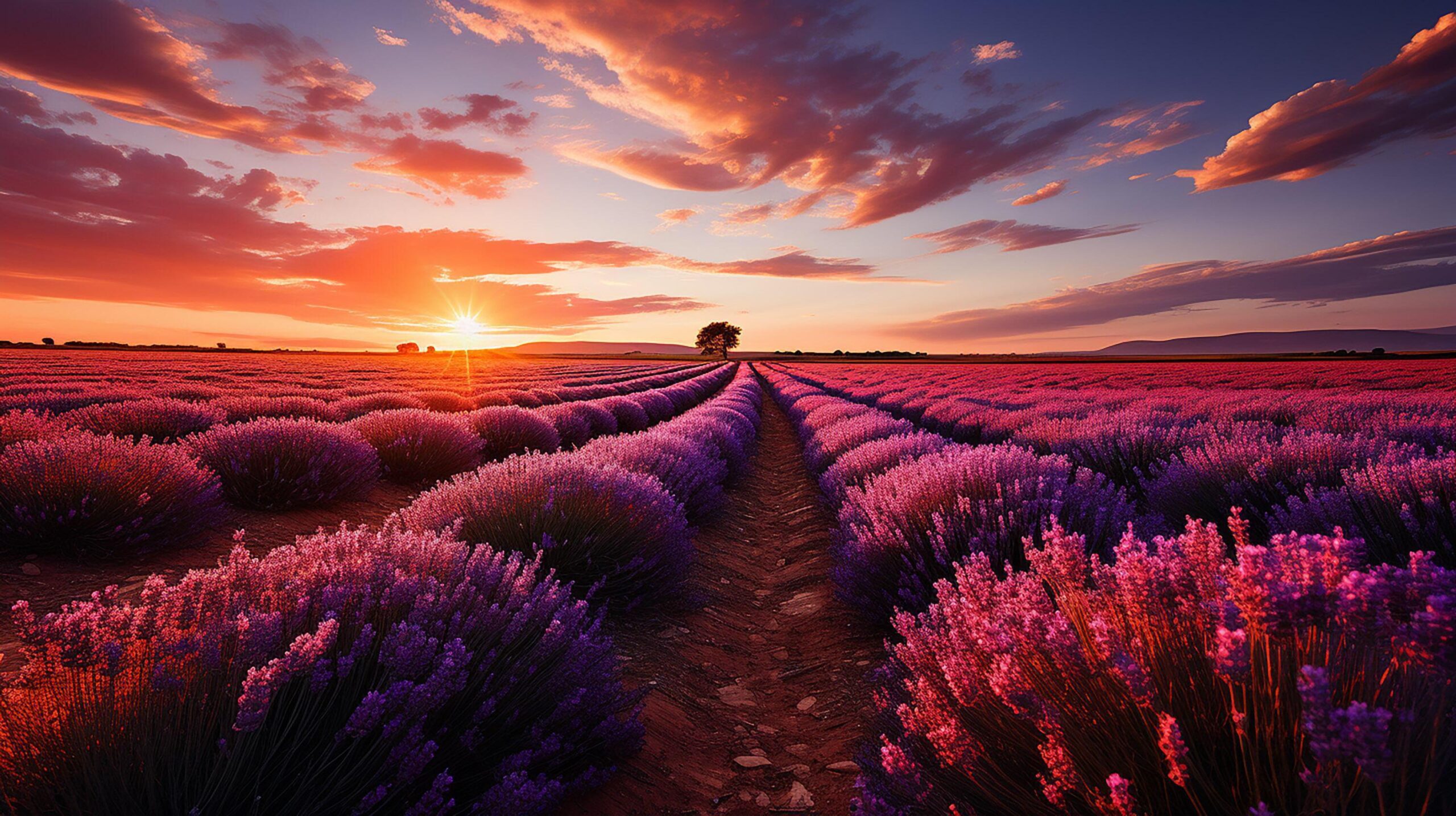 Ai-generated-wonderful-scenery-amazing-summer-landscape-of-blooming-lavender-flowers-peaceful-sunset-view-agriculture-scenic-beautiful-nature-background-free-photo