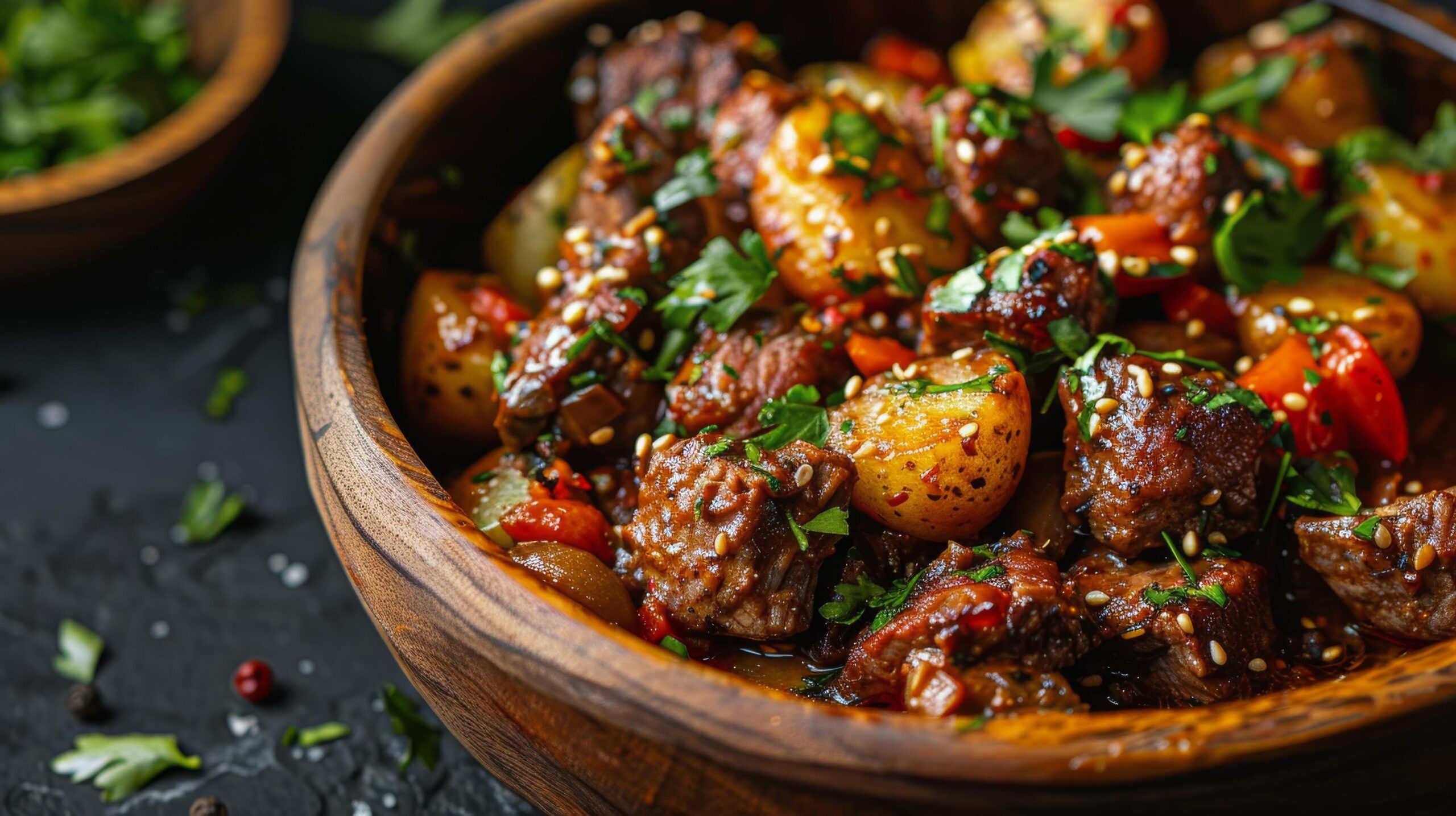 Ai-generated-wooden-bowl-with-meat-and-vegetables-free-photo