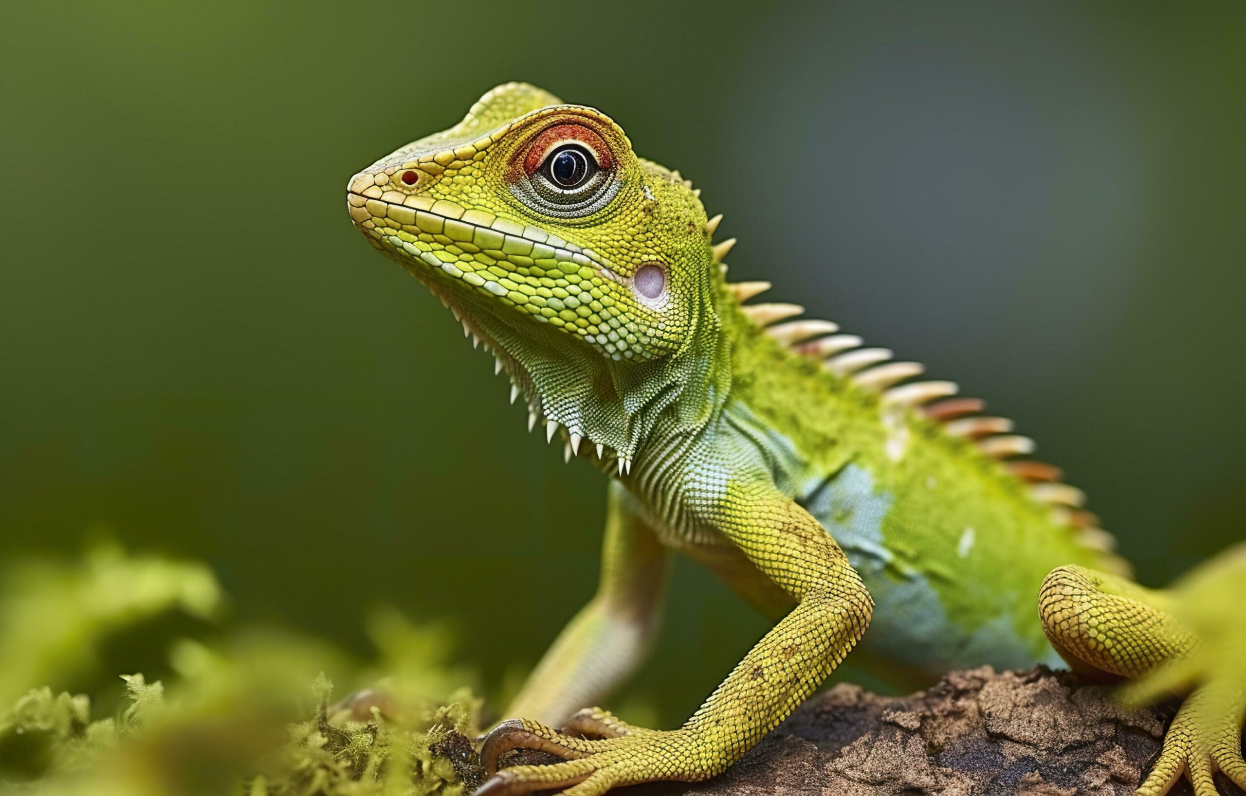 Bronchocela-cristatella-also-known-as-the-green-crested-lizard-generative-ai-free-photo