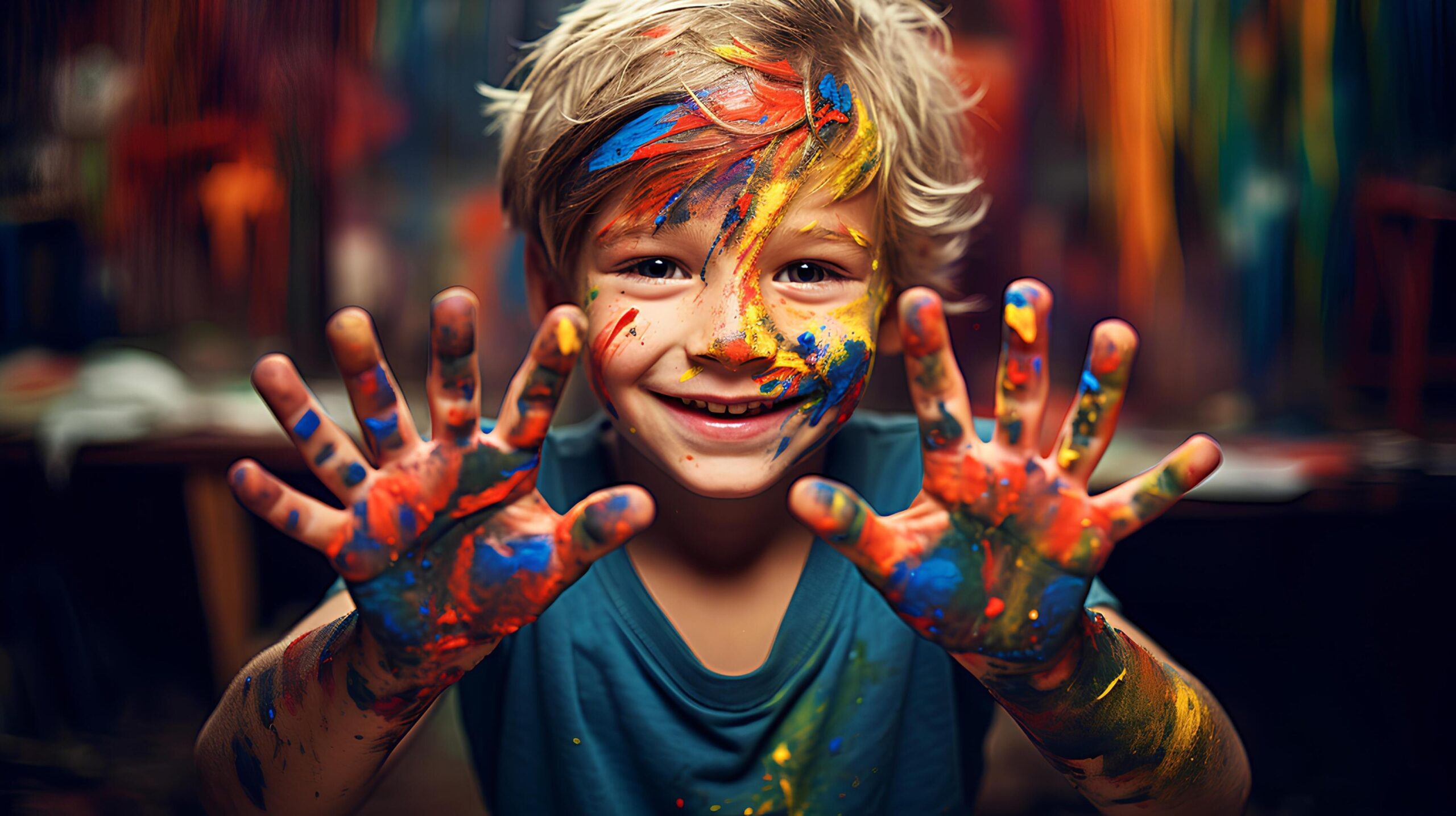 Cheerful-boy-wearing-colorful-face-paint-at-a-joyful-festival-create-ai-generated-free-photo