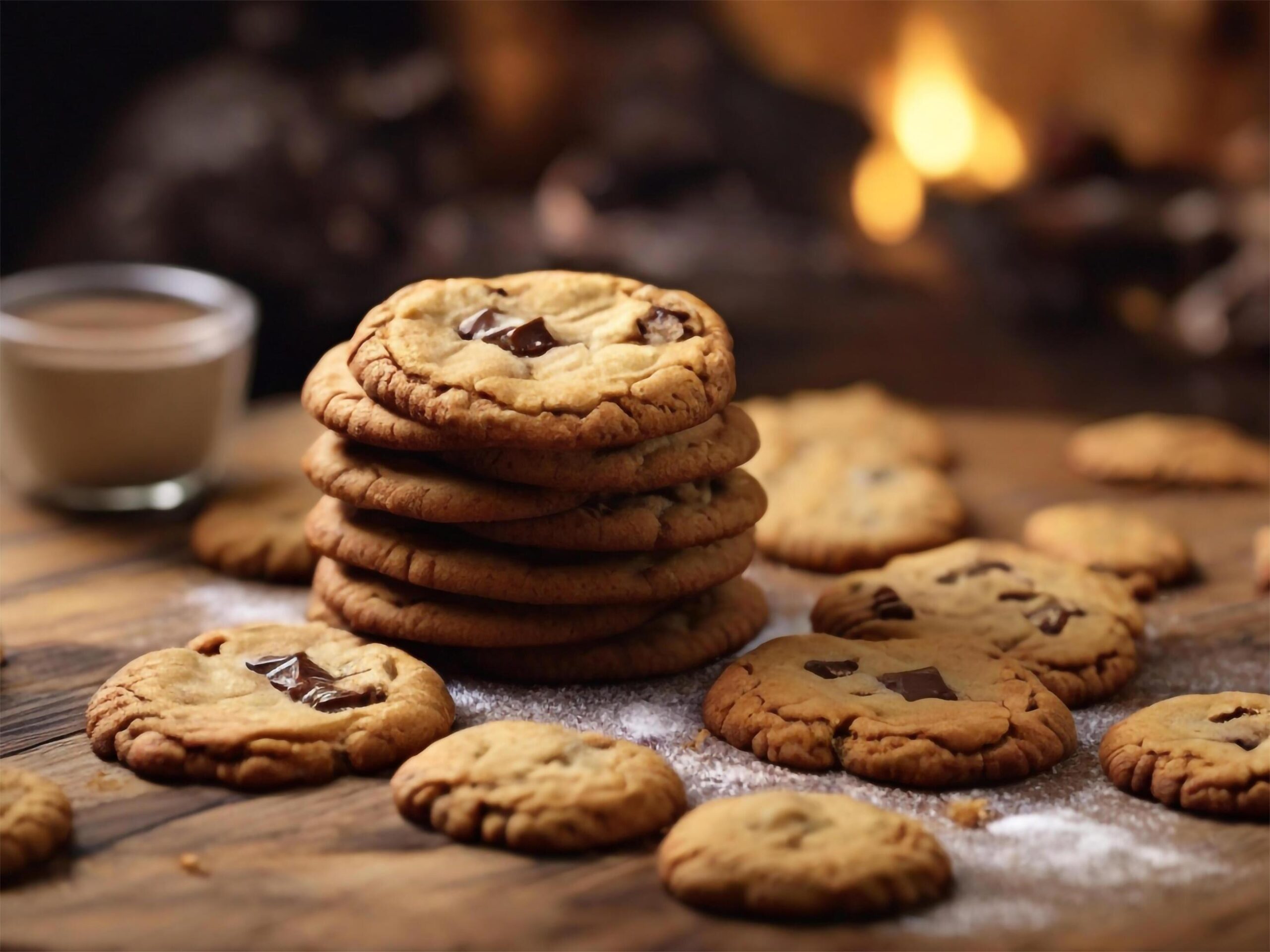 Chocolate-chip-cookies-on-wooden-table-ai-generate-free-photo