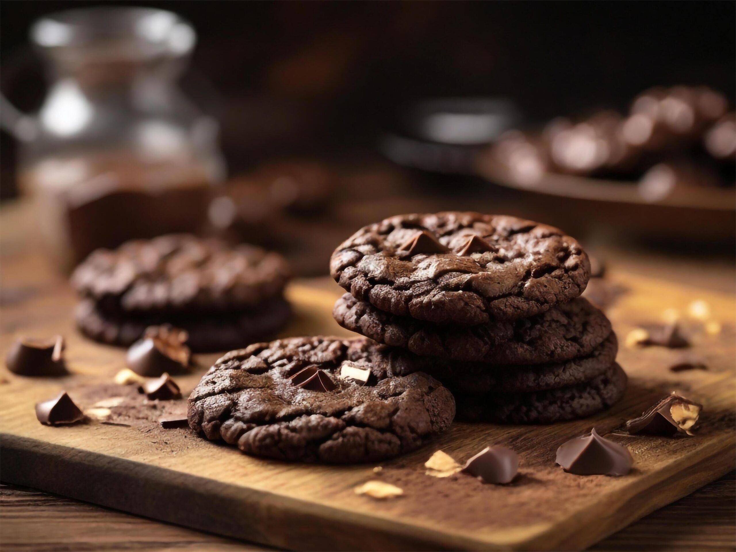 Chocolate-cookies-on-wooden-table-ai-generate-free-photo