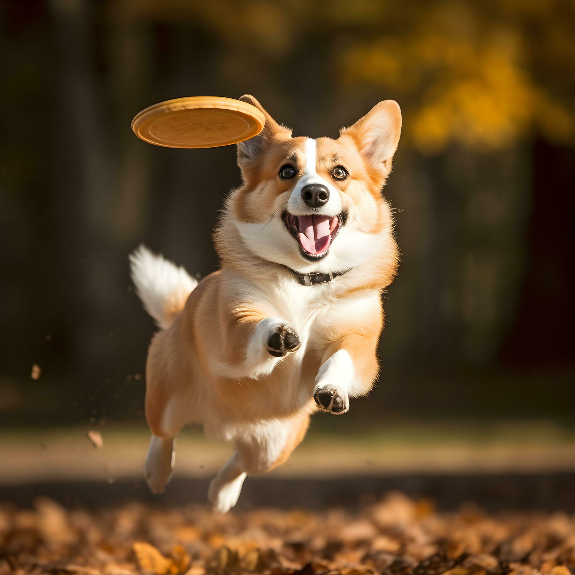 Corgi-dog-playing-frisbee-ai-generative-free-photo