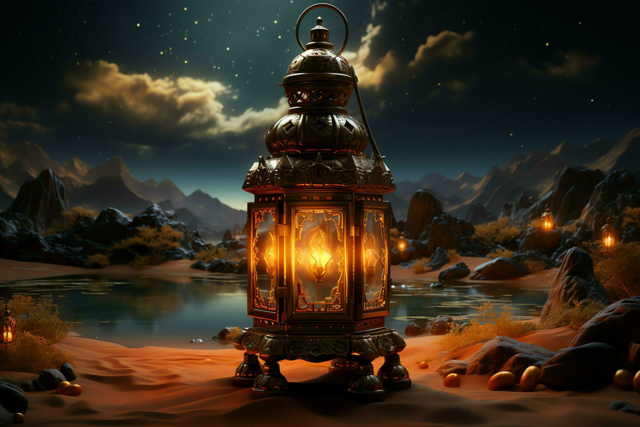 Eid-mubarak-and-ramadan-kareem-greetings-with-islamic-lantern-and-mosque-eid-al-fitr-background-eid-al-fitr-background-of-window-concept-by-ai-generated-free-photo