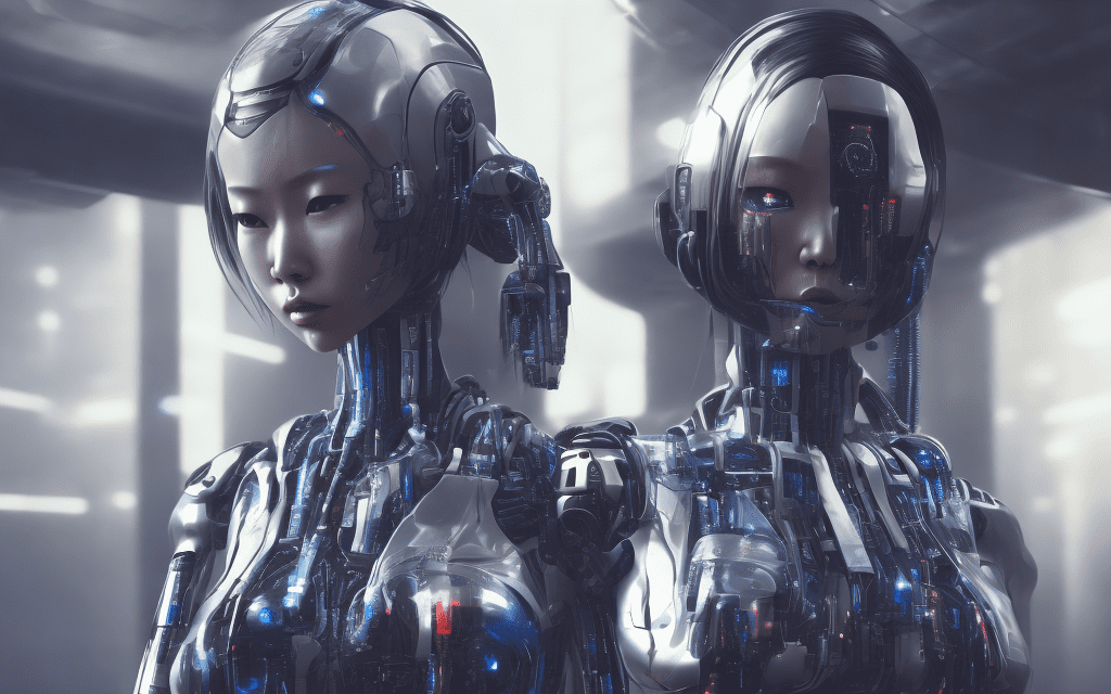 Commercial quality photo, humanoid cyborg, female, asian face, in the style of cyberpunk realism, full body, futuristic spaceship setting, photorealism, full body, cinematic, high definition, 32k, depth of field, realistic detail --ar 1:2 --stylize 750